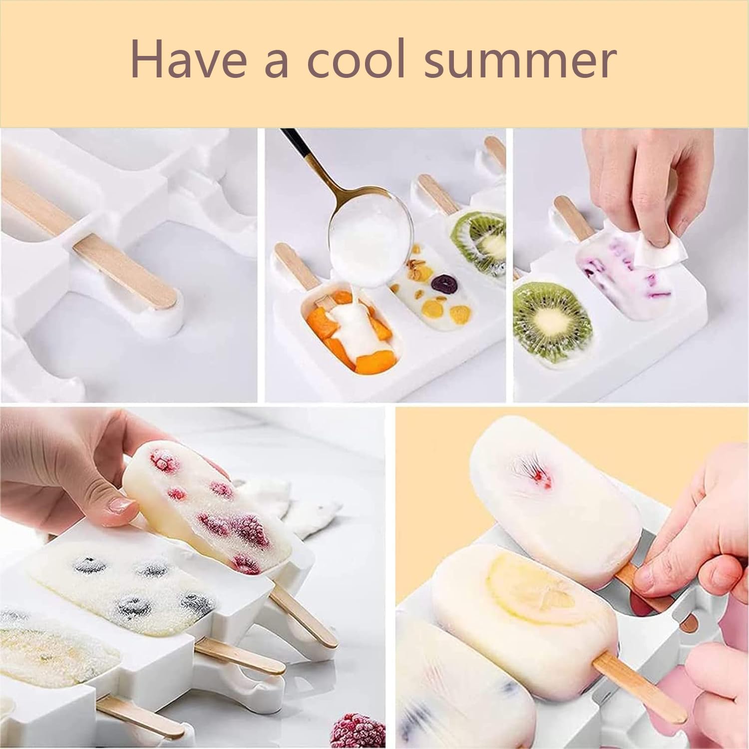 Stampi Per Ghiaccioli In Silicone - 2 Pezzi Da 8 Cavità, Con 100 Bastoncini, BPA Free - Foto 9