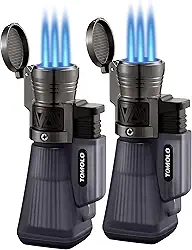 Isqueiro lanterna, pacote com 2 isqueiros recarregáveis de butano com 3 lanternas a jato, chama ajustável à prova de vento (sem combustível) (preto)