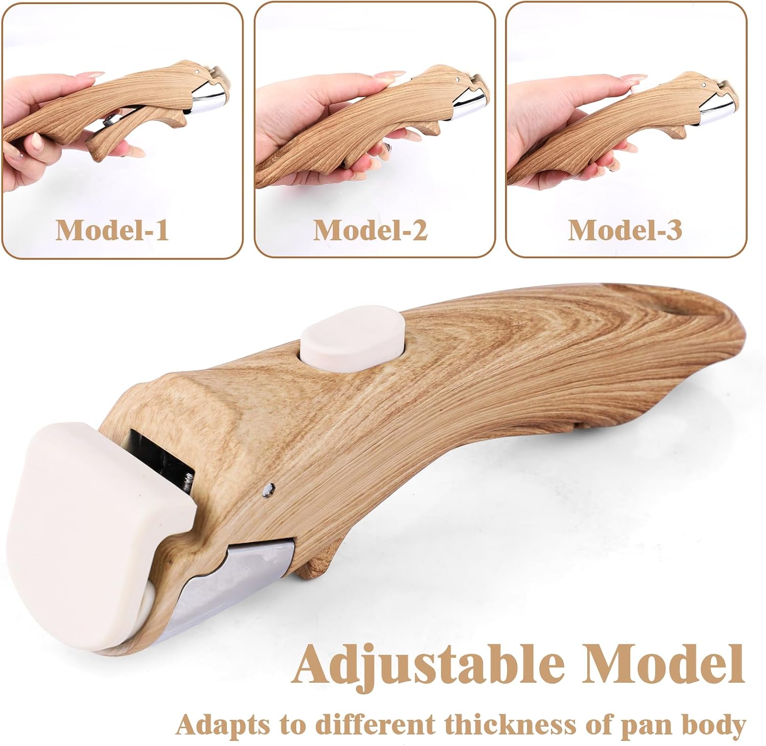 Compatible Removable Handle for Carote Pots and Pans–Universal Quick-Release Detachable Handle Replacement for Thin Edge Cookware, Grip with Easy-Release Button, Wood Grain Color, 1PCS