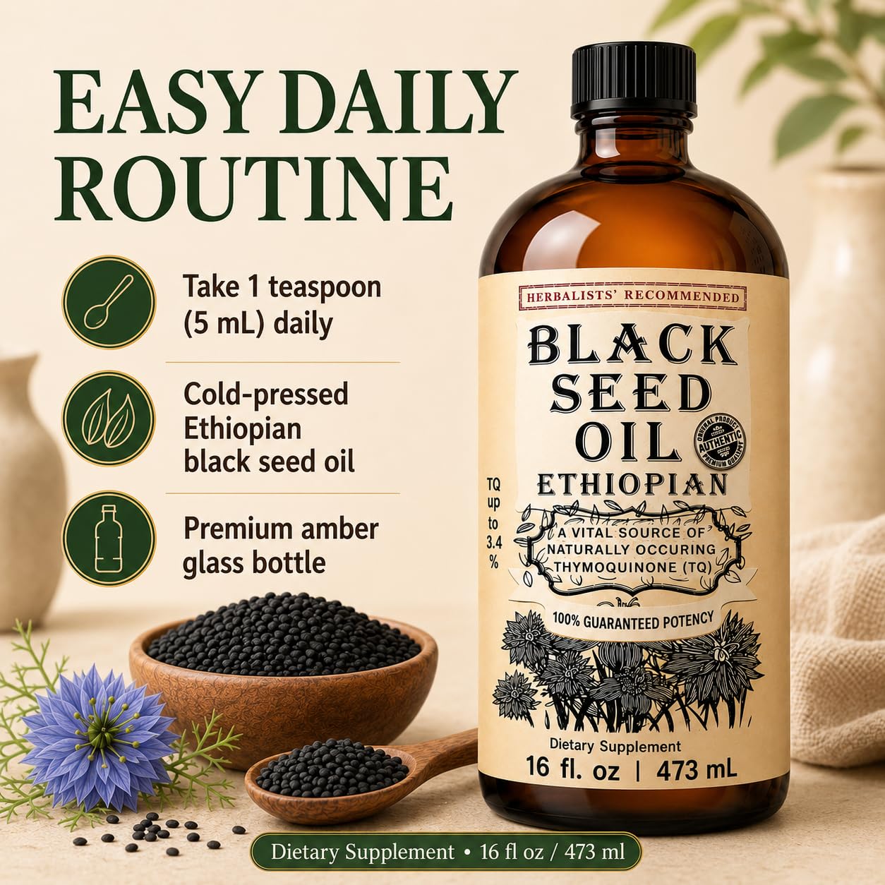 Black Seed Oil 16 oz, Cold Pressed, High Thymoquinone, Glass Bottle — Amazon image 6