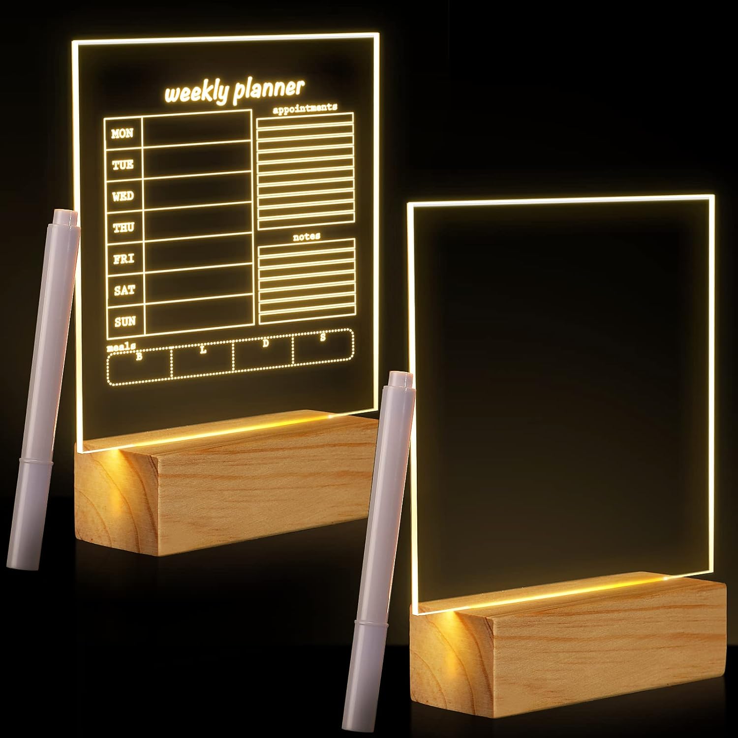 2 Sets Acrylic Dry Erase Board with Light up Stand for Desk Clear Desktop Note Memo