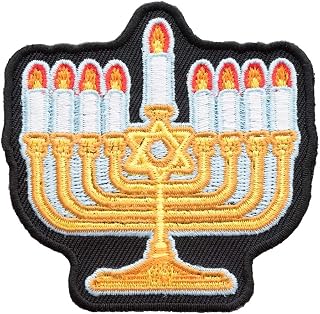 PatchStop Menorah Hanukkah Star Candles Iron On Patches for Clothing Jeans - 2.75x2.75in Small DIY Sew On Patch for Jackets Bags - Embroidered Decorative Holiday Patches