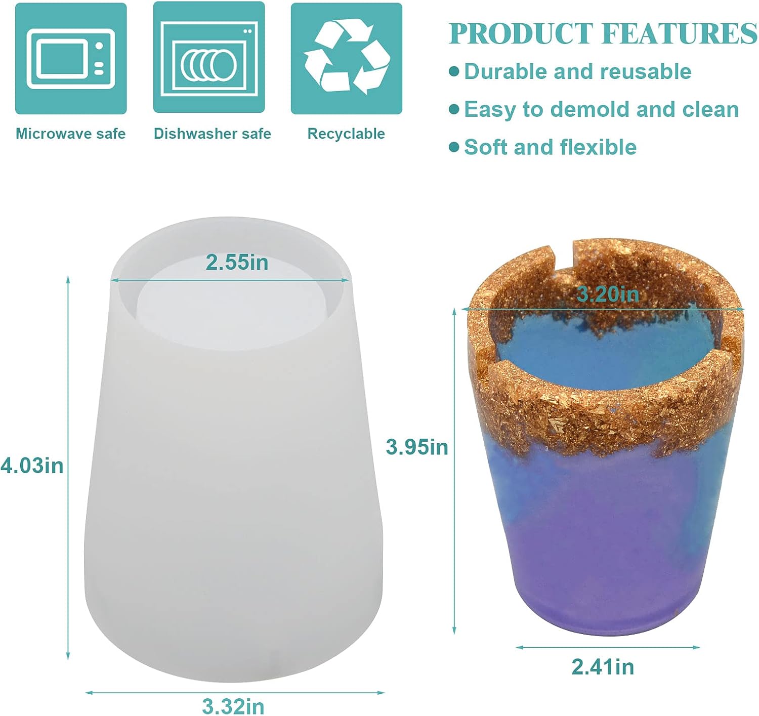 Silicone Resin Molds, Silicone Casting Molds for Resin, Large Epoxy Resin Molds for Pen Holder, Makeup Brush Holder Molds, Resin Debris Tray Molds for Car.