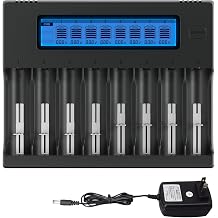 18650 Battery Charger, 8-Bay Smart LCD Display, Fast Charge Rechargeable Li-ion LiFePO4 Ni-MH Ni-Cd AA AAA CR123a 21700 26650 13650 16340 18350 18700