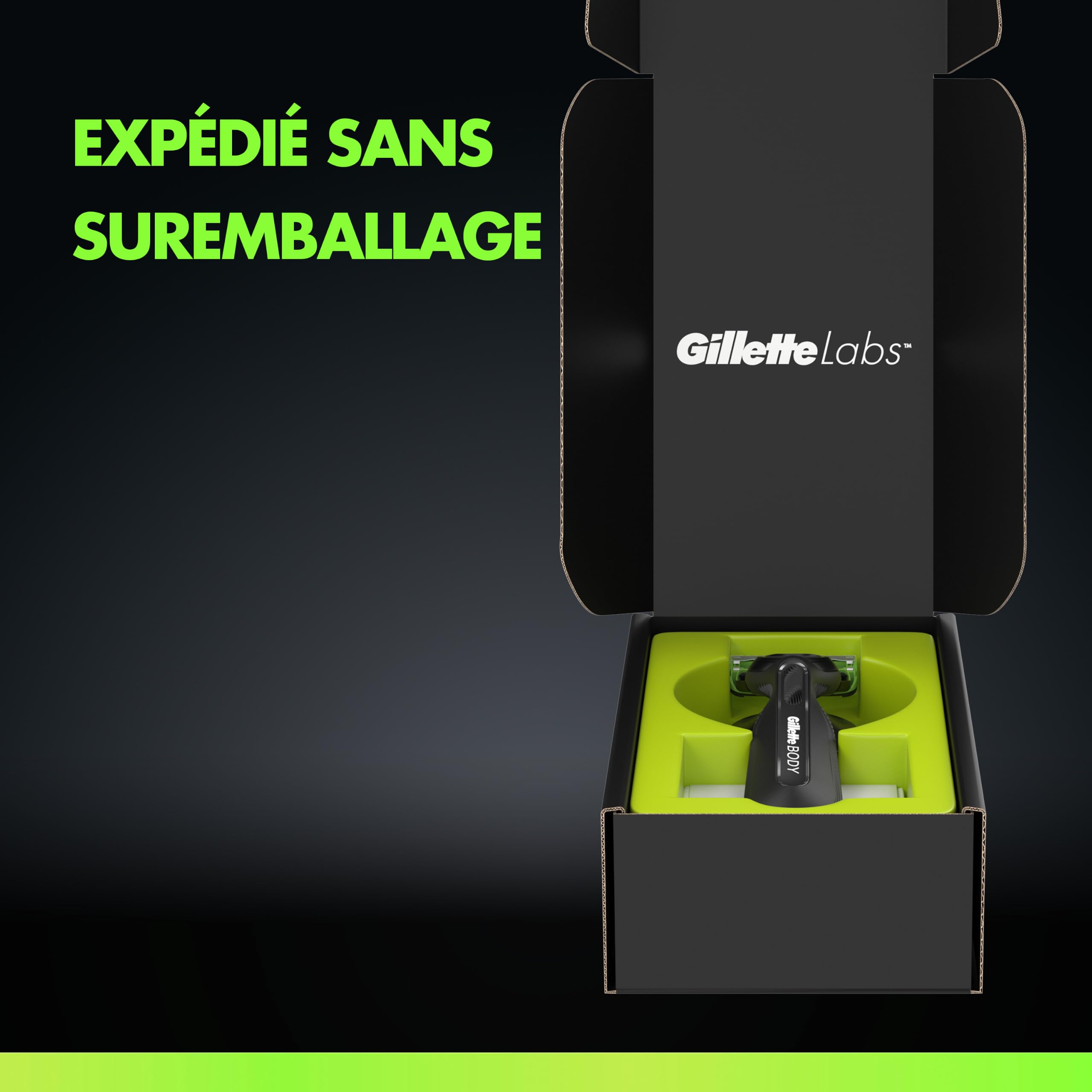 Gillette Labs Body + Intimate Rasoir Intime Homme pour Le Rasage du Corps Et du Pubis, Cartouche De Lames avec Une Barre Anti-Poils Incarnés, Manche Facile A Gripper, 5 Recharges, Tour De Cou | Conçu pour le Rasage du Corps et du Pubis, Lames avec une Bar