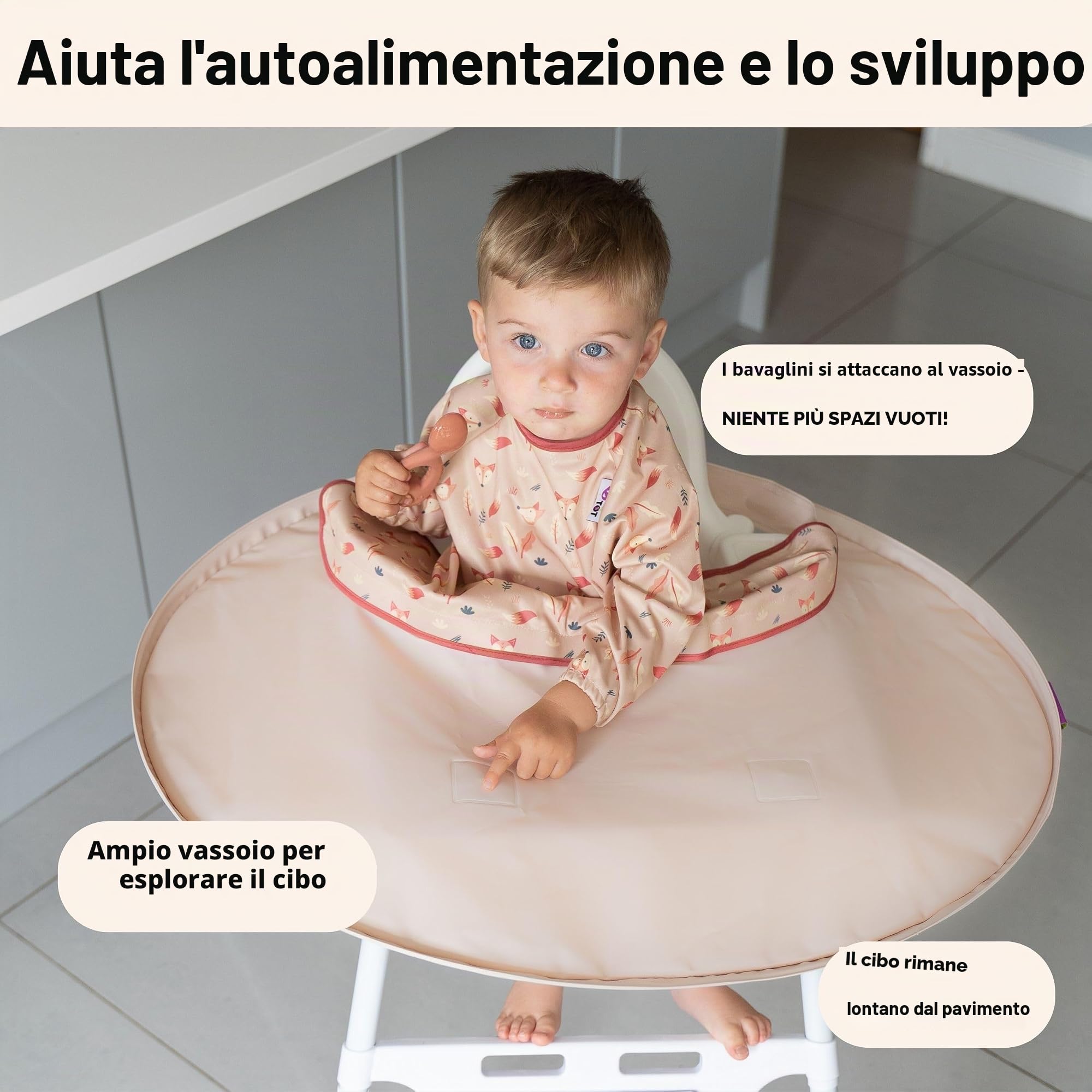 Tidy Tot Pacchetto Kit bavaglino e vassoio Vassoio + 3 bavaglino con maniche. Unisex. Taglia unica da 6 mesi a 2 anni. Essenziale per lo svezzamento.