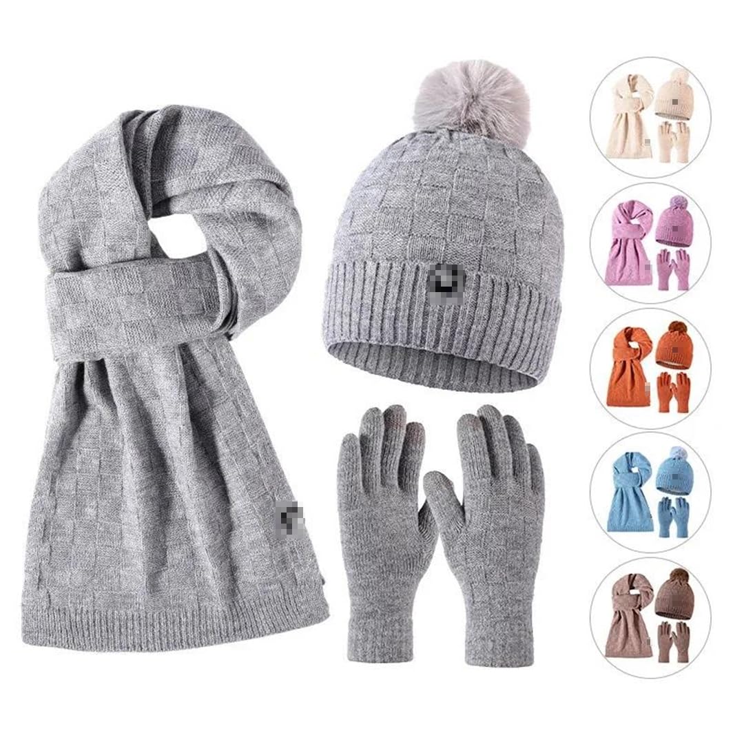 Pohullan Juego de gorro, bufanda y guantes de lana, gorro de terciopelo para mujer, bufanda de punto de forro polar, guantes y gorros