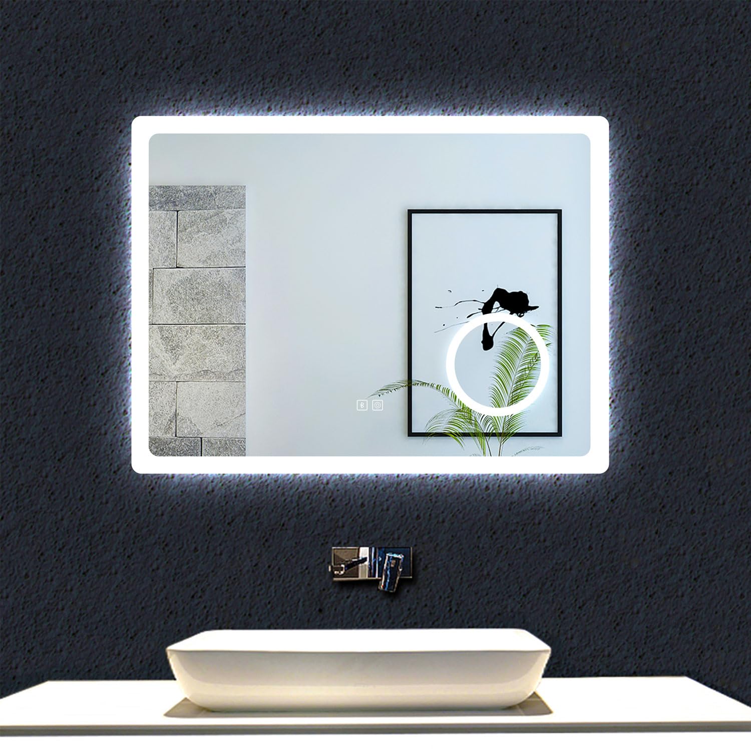 Espejo de baño LED 80×60cm + Bluetooth + Espejo de Aumento