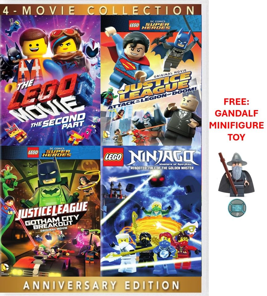 4-Film Lego Movie Collection- justice League Attack of Doom Lego Movie Part 2 Gotham City Ninjago DVD Includes