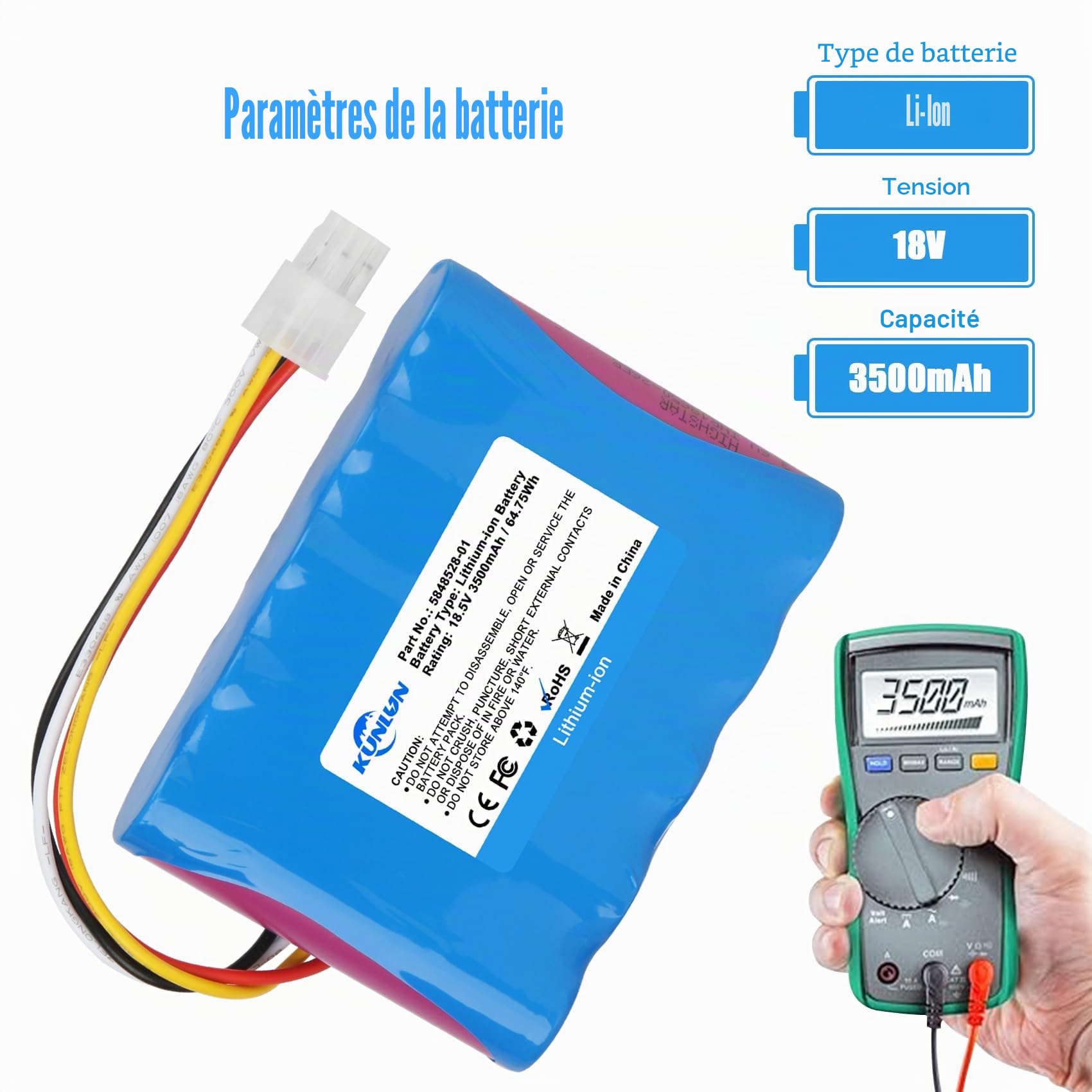 KUNLUN 18,5V 3500mAh Li-ION Batterie de Remplacement pour Husqvarna Automower 310 315 584 85 28-02 pour Gardena Sileno R100Li R130Li R160Li Batterie Tondeuse Robot 5848228-01,5848228-02,589586201
