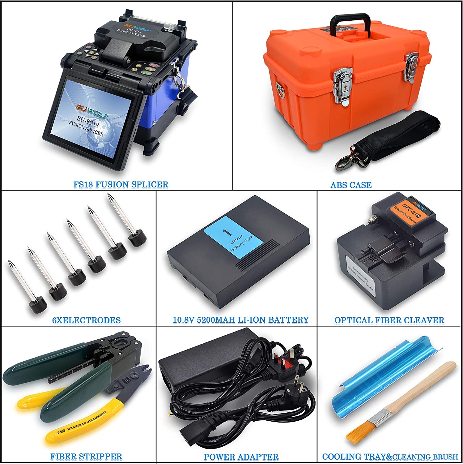5" LCD de alta precisión Soldador Fibra óptica/Fibra Opitcal Fusion Splicer para fibras SM, MM, NZ-DS y EDF con fibra óptica (SU-FS18-5)
