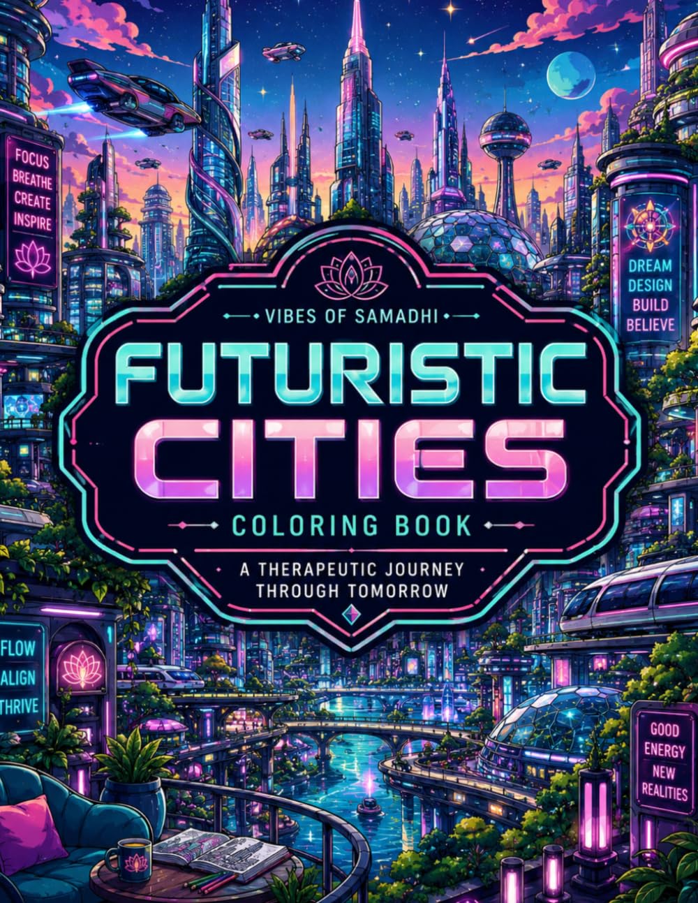 FUTURISTIC CITIES COLORING BOOK: A THERAPEUTIC JOURNEY THROUGH TOMORROW