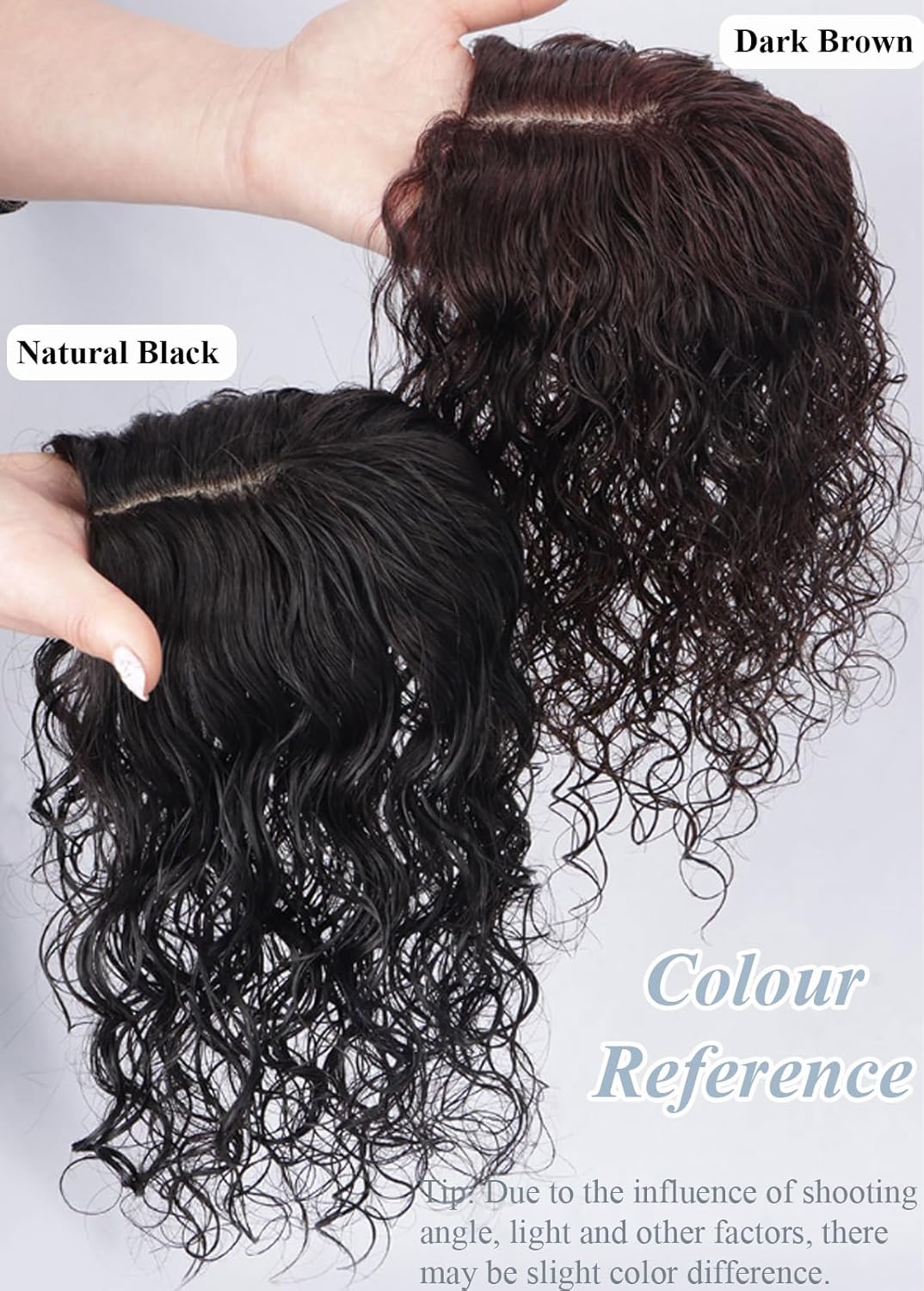 12 Inch Curly Real Human Hair Toppers Hairpieces 3.9"x4.7" Silk Base Natural Looking Short Wiglets Hairpieces for Thinning Hair Toppers for Women No Bangs Reddish Dark Brown