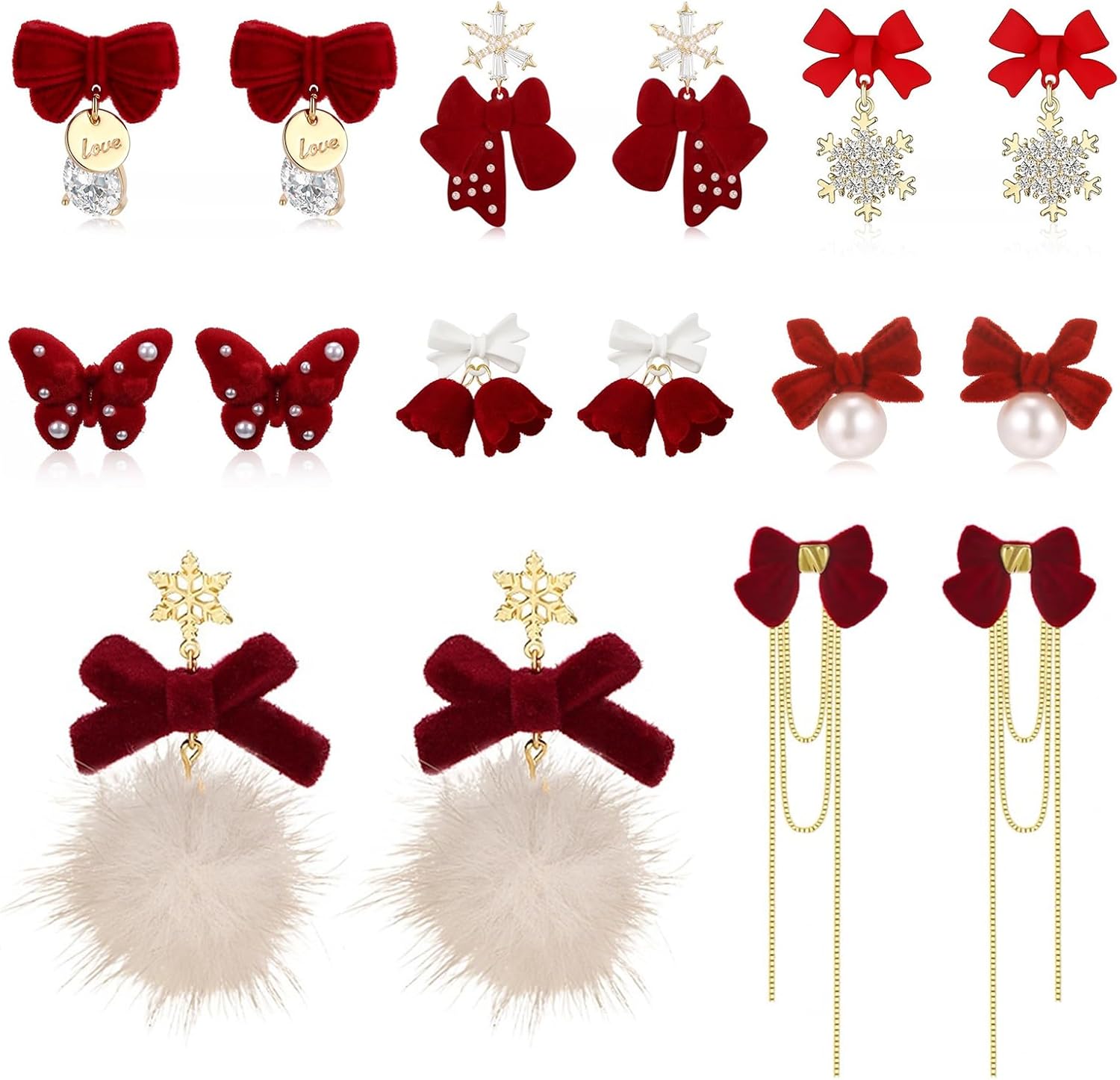 Inmorump 8 Pairs Gold Bow Earrings for Women Classic Ribbon Red Bow Stud Earrings Cute Statement Jewelry Set
