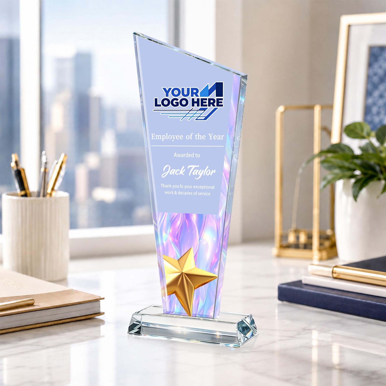 Custom Crystal Trophy Award Personalized Plaque Award with Text Logo Photo Awards Trophies for Employee Recognition Team Graduation Personalized Office Gifts for Boss Coworker Teacher