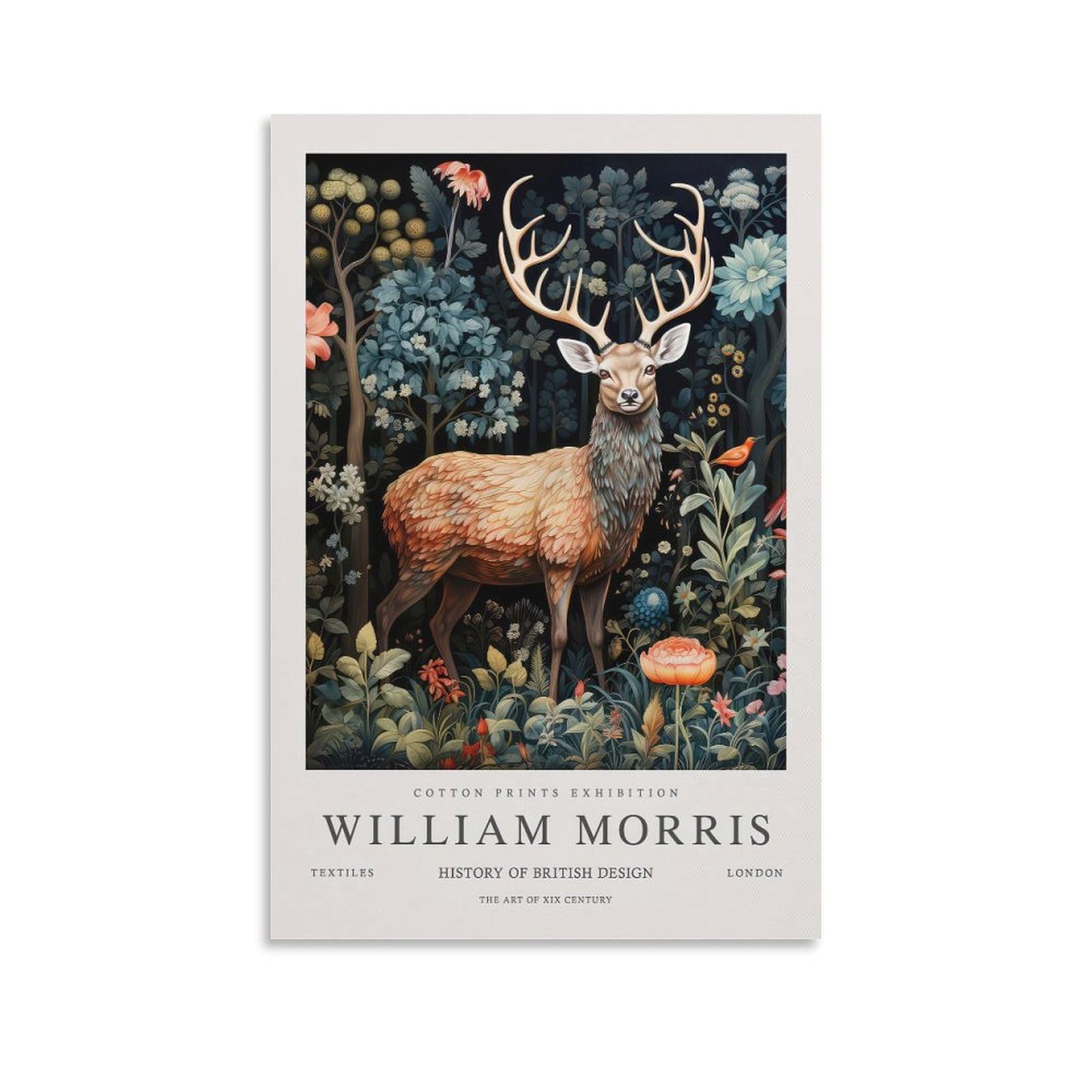 William Morris Floral Wall Art Deer Plant Poster For Wall Decor Canvas Wall Art For Living Room Decor 16x24inch(40x60cm)