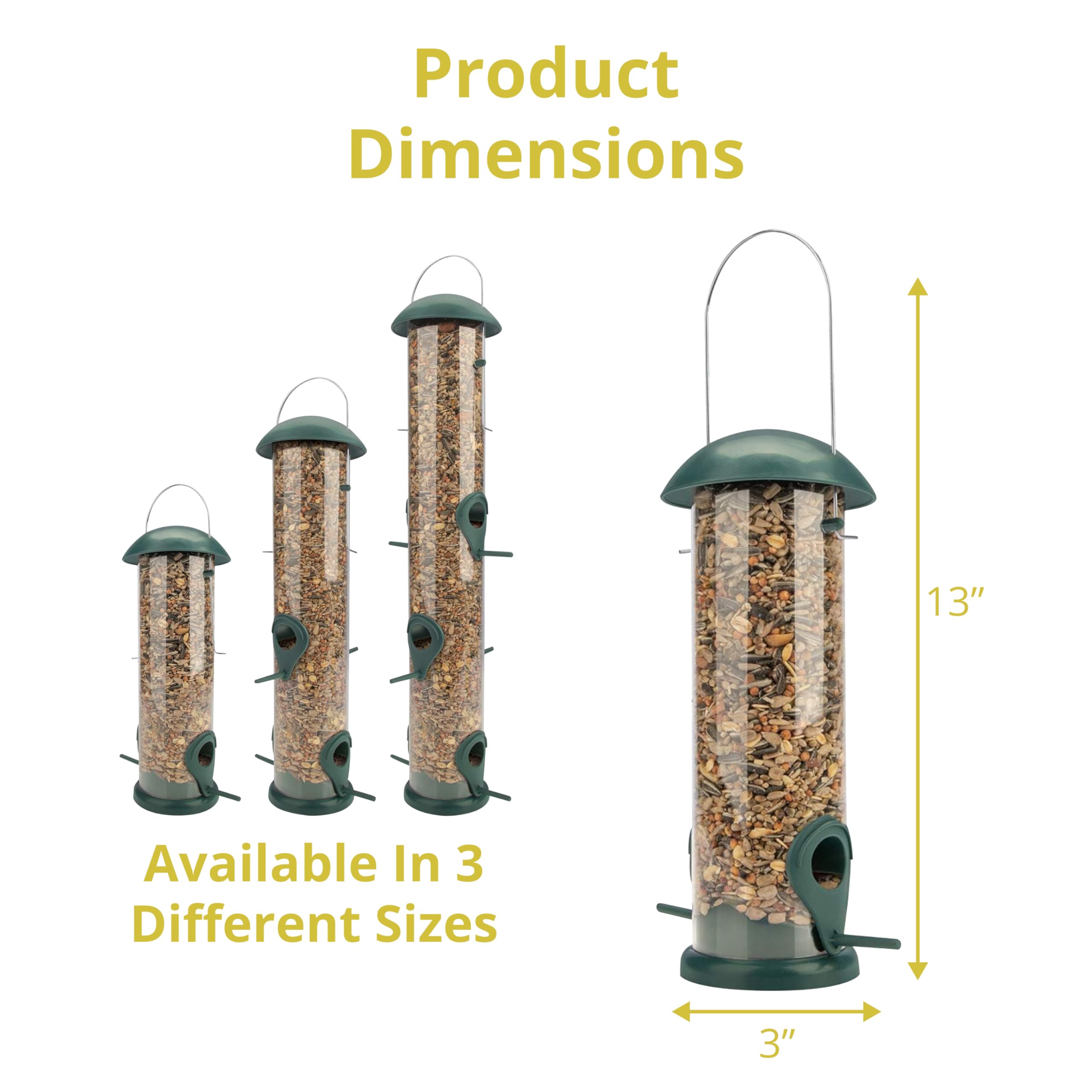 WILDLIFE FRIEND I Comedero para pájaros de Grano, Color Verde, con 2 Zonas de Acceso, estación de alimentación para pájaros, Columna de alimentación, Granos para Aves Silvestres (20cm) - 4