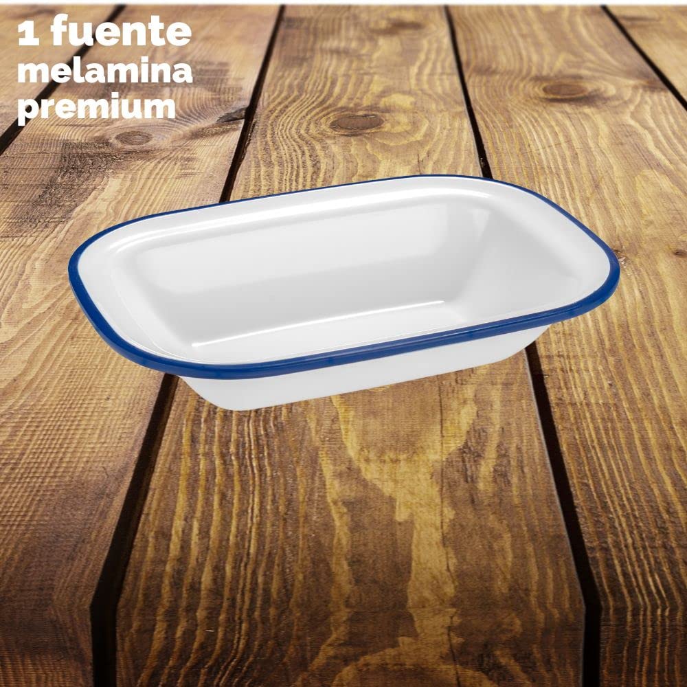 MBH - Juego de vajilla de melamina PREMIUM de 16 piezas más fuente de presentación, para uso en exteriores e interiores, inastillable, ligero, sin BPA, servicio para 4, patrón mediterraneo