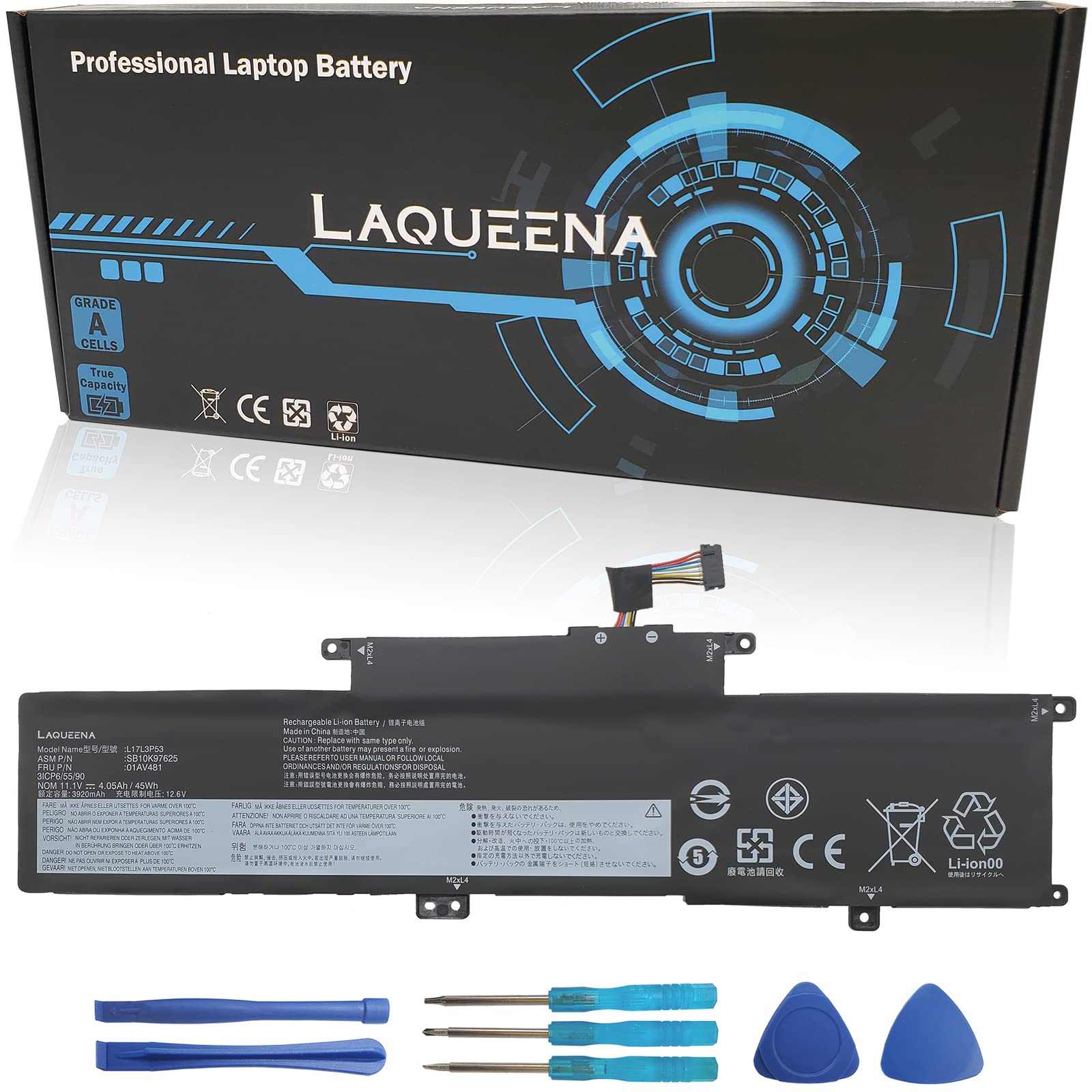 LAQUEENA L17L3P53 Laptop Battery Compatible with Lenovo ThinkPad L380 Yoga L390 Yoga Series Notebook L17M3P55 L17C3P53 01AV483 01AV481 01AV482 SB10K97626 SB10K97627 SB10K97625 11.1V 45Wh