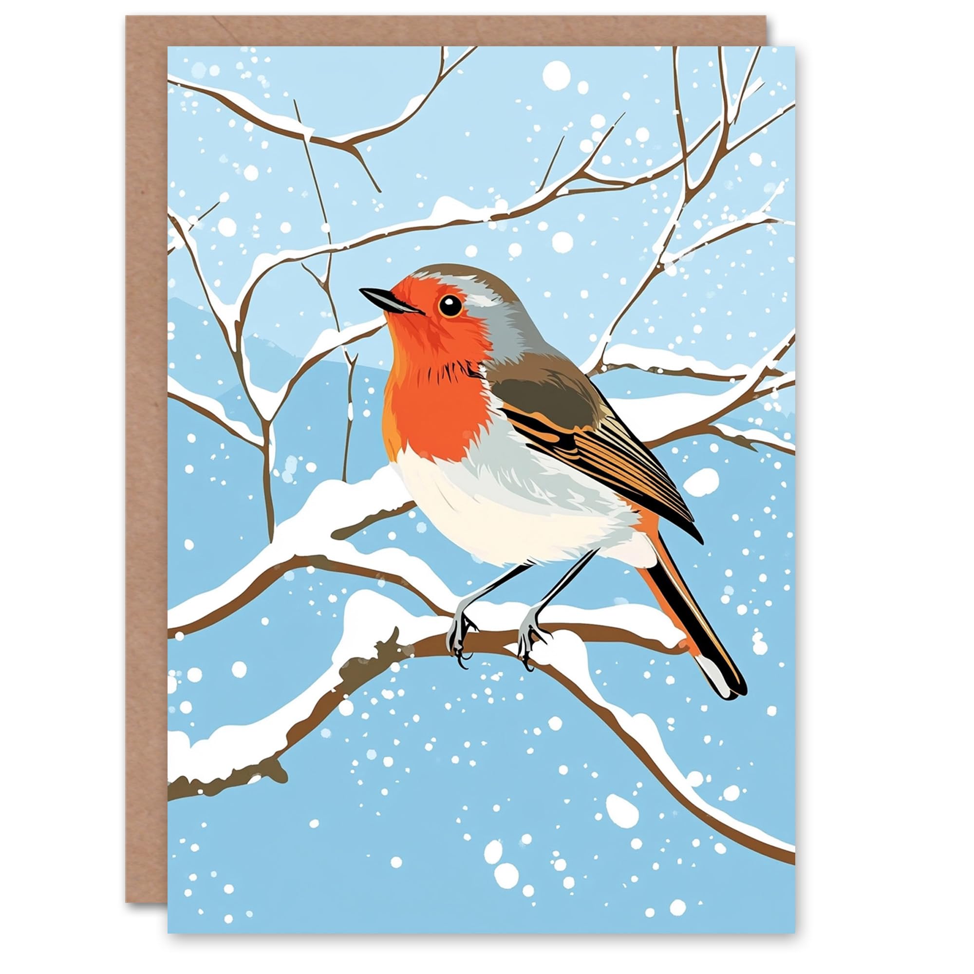Artery8 Robin Bird Snow Winter Tree Branch Blank For Him Or Her Art Xmas Festive Christmas Card