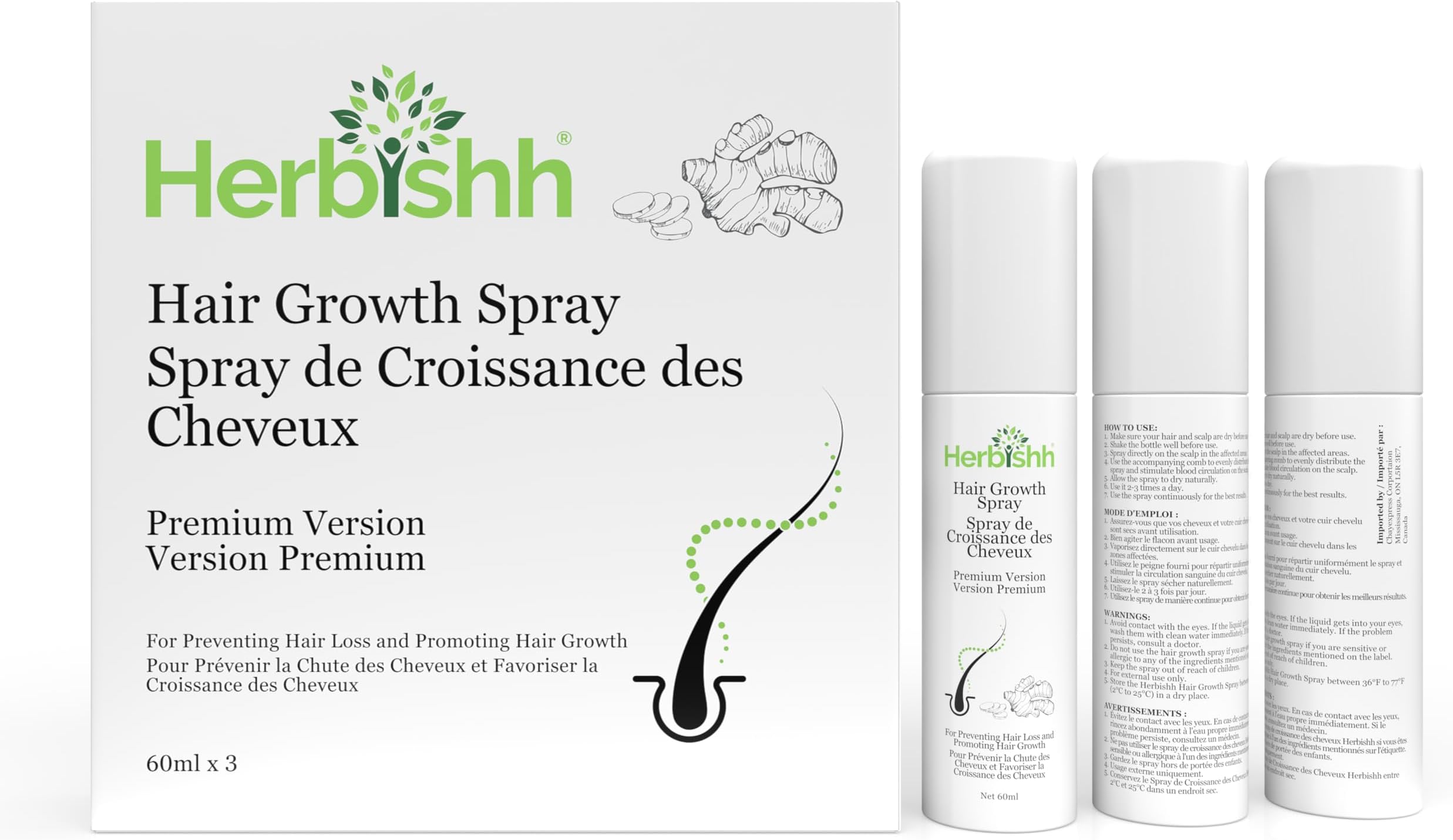 Herbishh Hair Serum Trio: Vegan, Lightweight Formula for Hair Thickening on All Hair Types | Convenient Application | Unscented | Infused with Ginger, Argan, Jojoba & Apricot Oils