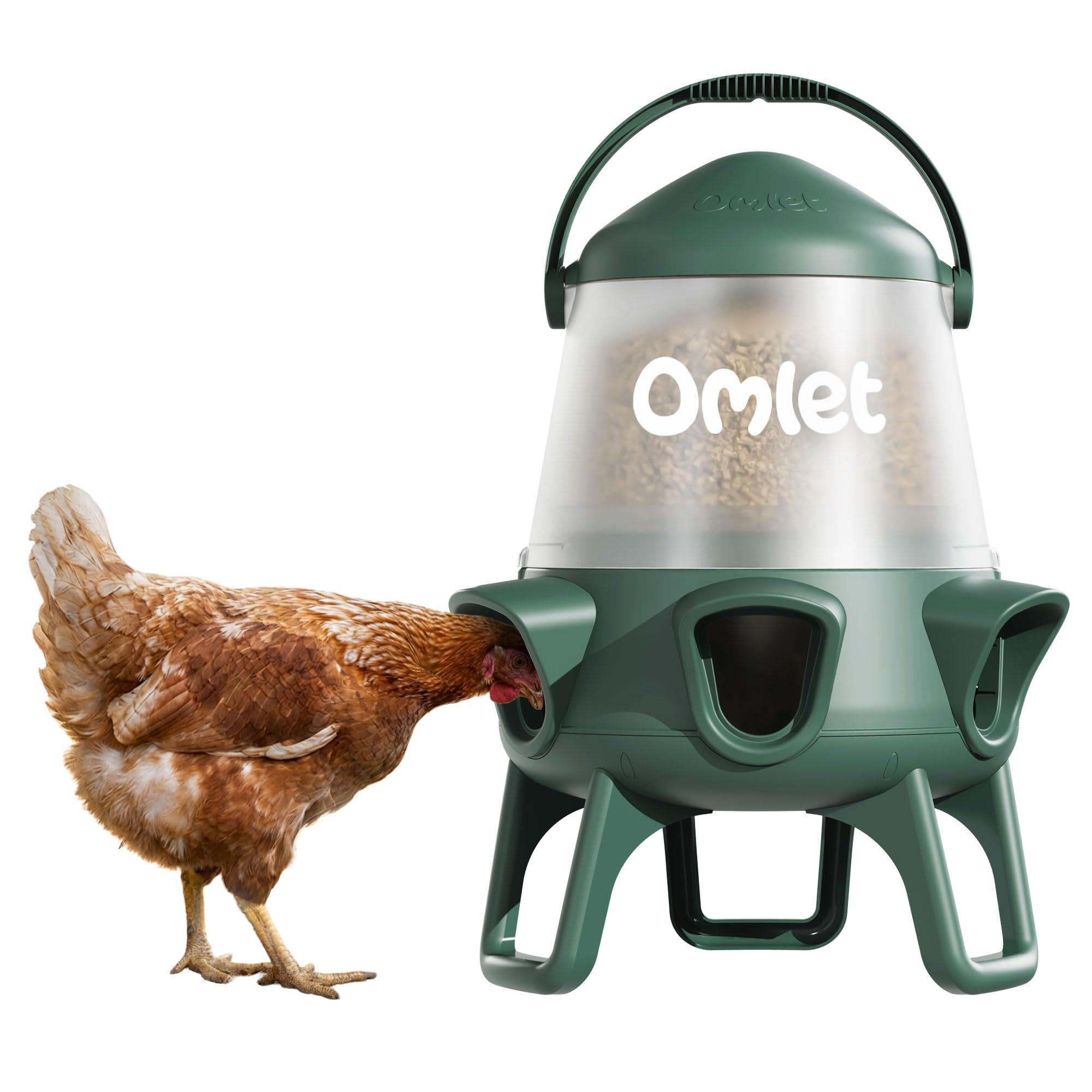 Omlet No Waste Chicken Feeder for Coop | Large 25lb Anti-Spill Poultry Feeder with 6 Feeding Ports | Feeds 12 Hens for 7 Days | Hanging or Free Standing | Weatherproof