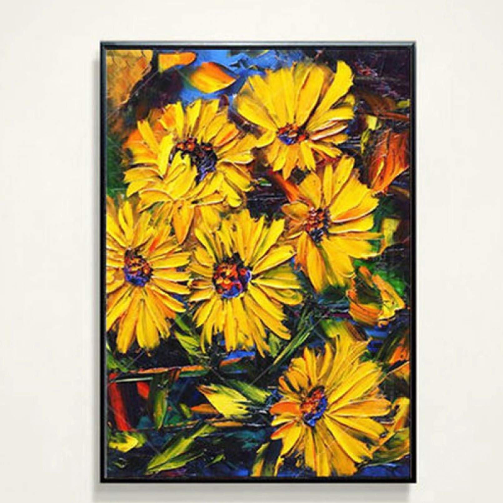 Peinture à l'huile tournesol abstrait fait main sur toile sans cadre BAJIE