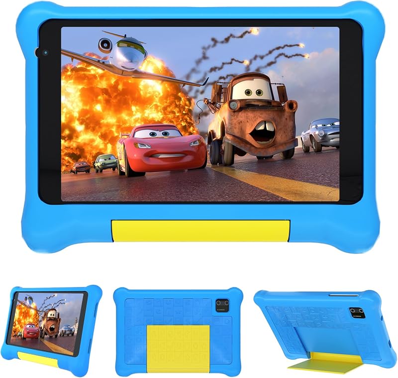 Gleeso Tablet Bambini 7 Pollici Android Tablet con Controllo Parentale, Kids Tablets 32GB+128GB TF, Kids Pre-Installato, Doppia Fotocamera,Tablet con Protettiva Antiurto Custodia(Blu)
