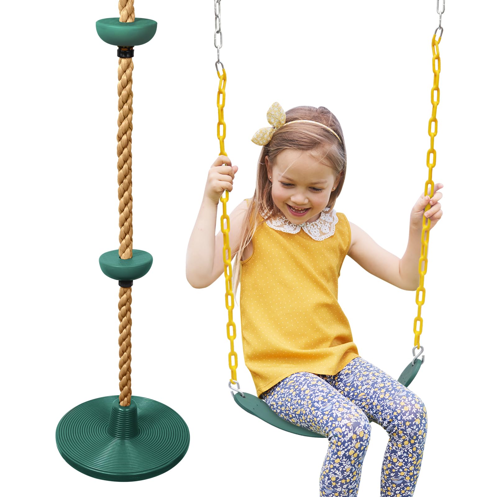 Photo 1 of ZNCMRR Tree Swing Climbing Rope, Heavy Duty Swings Seat Replacement for Kids Disc Rope Climbing Swing Seat for Tree Indoor Outdoor Playground Swings Set Accessories(Green)