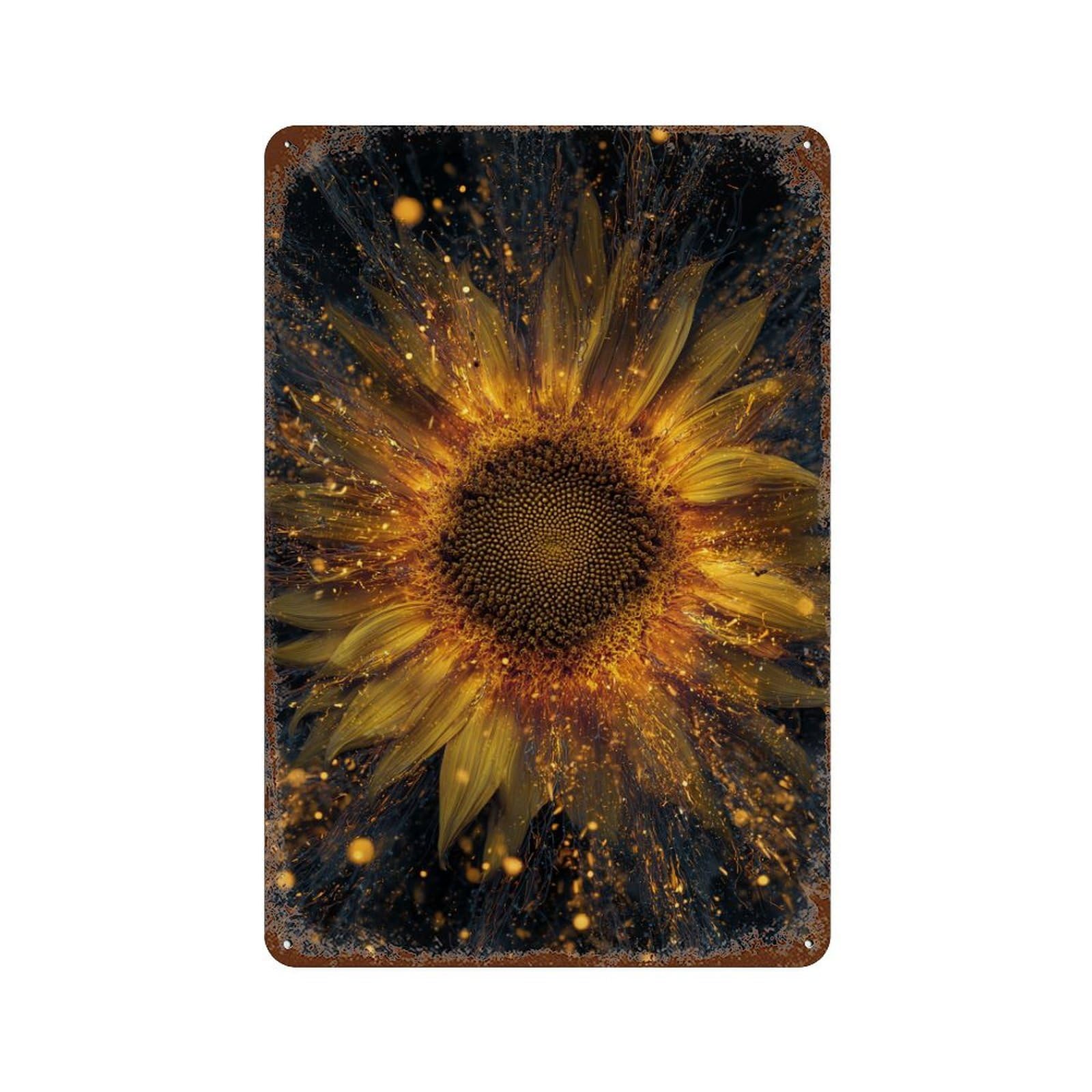 Golden Sunflower Bloom 11.8"x7.9" Weathered Tin Sign, Shabby Chic Decor for Cafe, Home Bar And Lounge Decor