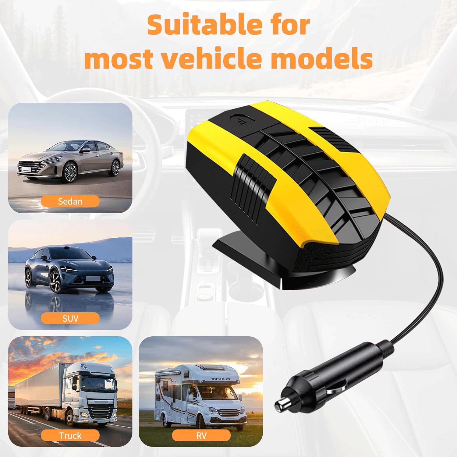 Chauffage de Voiture 12V 150W, Chauffage et Refroidissement Rapides pour Désembuage et Dégivrage de Pare-Brise de Voiture, Chauffage Voiture avec Rotation à 360° pour Voitures