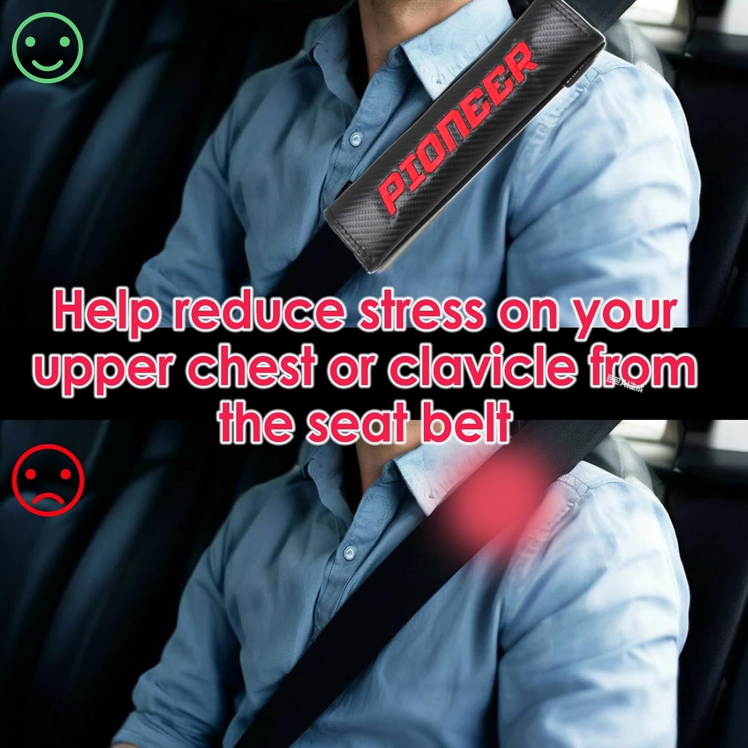 KAELTHAS 2 PCS Car Seat Belt Cover Pad Compatible with Pioneer 520 700 1000 Carbon Fiber Look UTV SSV Seat Belt Cover Strap Pads Cushions Comfortable Driving Interior Accessories
