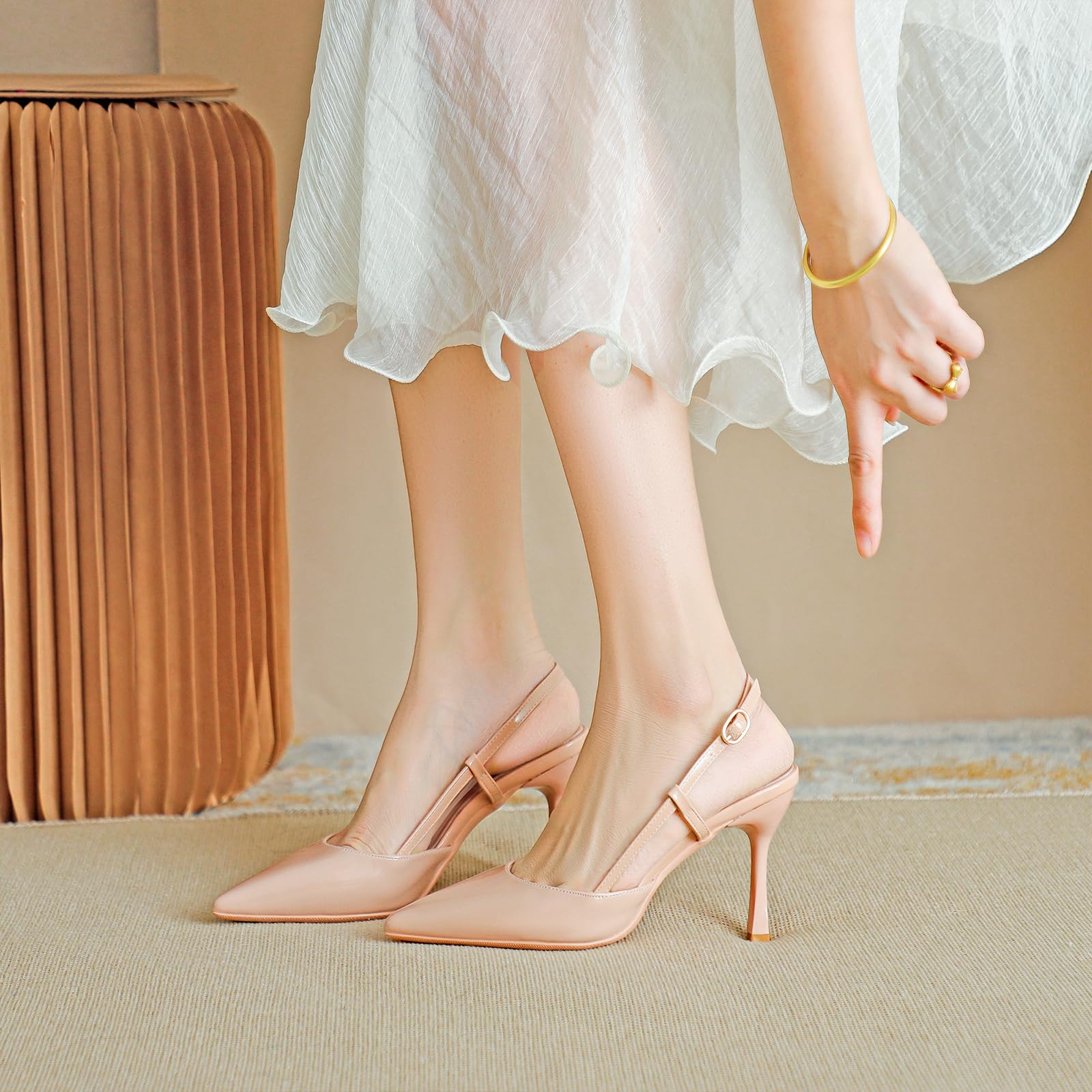 Donna Sandali Tacco Alto Slingback Punta Affilata Texture Pelle Verniciata Comodo Camminabile Ufficio Quotidiano Festa
