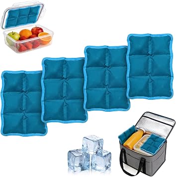 QuartzGlow 4pcs Reusable Ice Packs for Lunch Boxes & Coolers, 6x4x0.7 Slim Freezer Packs for Lunch Bags, Small Non-Toxic Cooler for Picnic & Camping