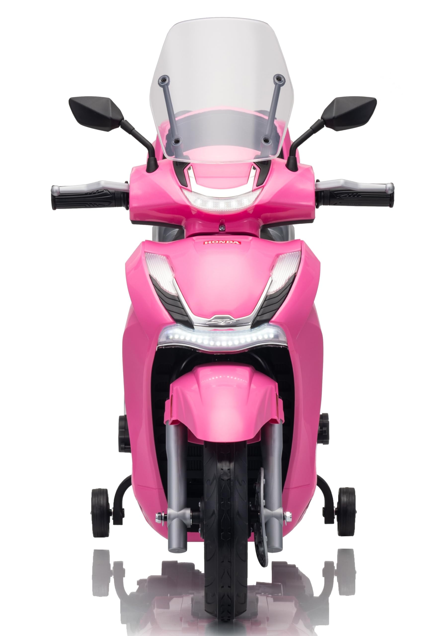 Honda SH 350 12V Moto Elettrica per Bambini con Licenza Ufficiale, Scooter Elettrico con Ruote in Gomma, Sedile in Pelle, Bauletto, Rotelle Stabilizzatrici, Luci LED e Suoni, MP3 Rosa