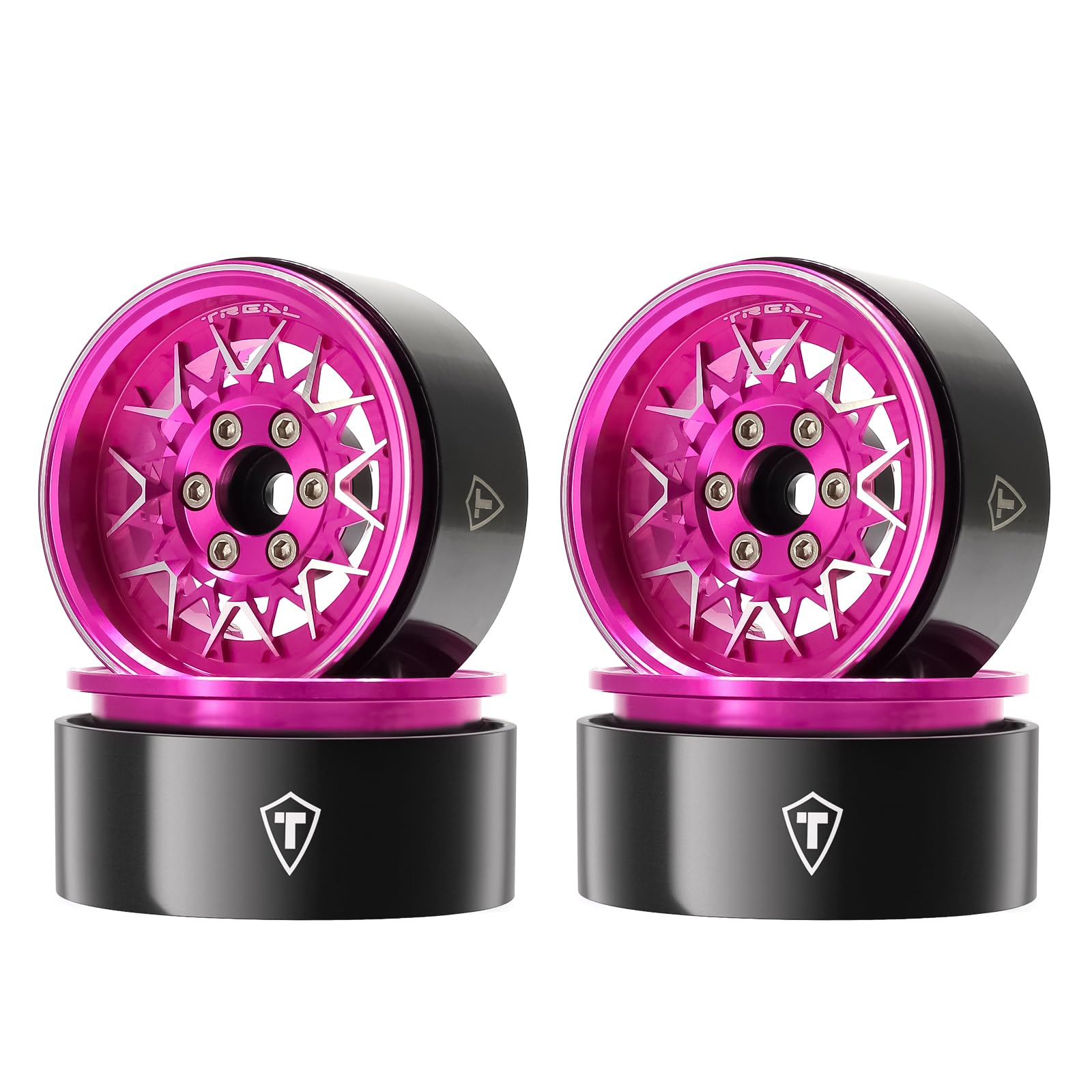 TREAL 1.9 Beadlock Wheels Fasion RC Wheel Rims(4P) for Women Girls Princess Compatible with 1/10 Crawler TRX4 SCX10 III Ascent-Type V(Pink)