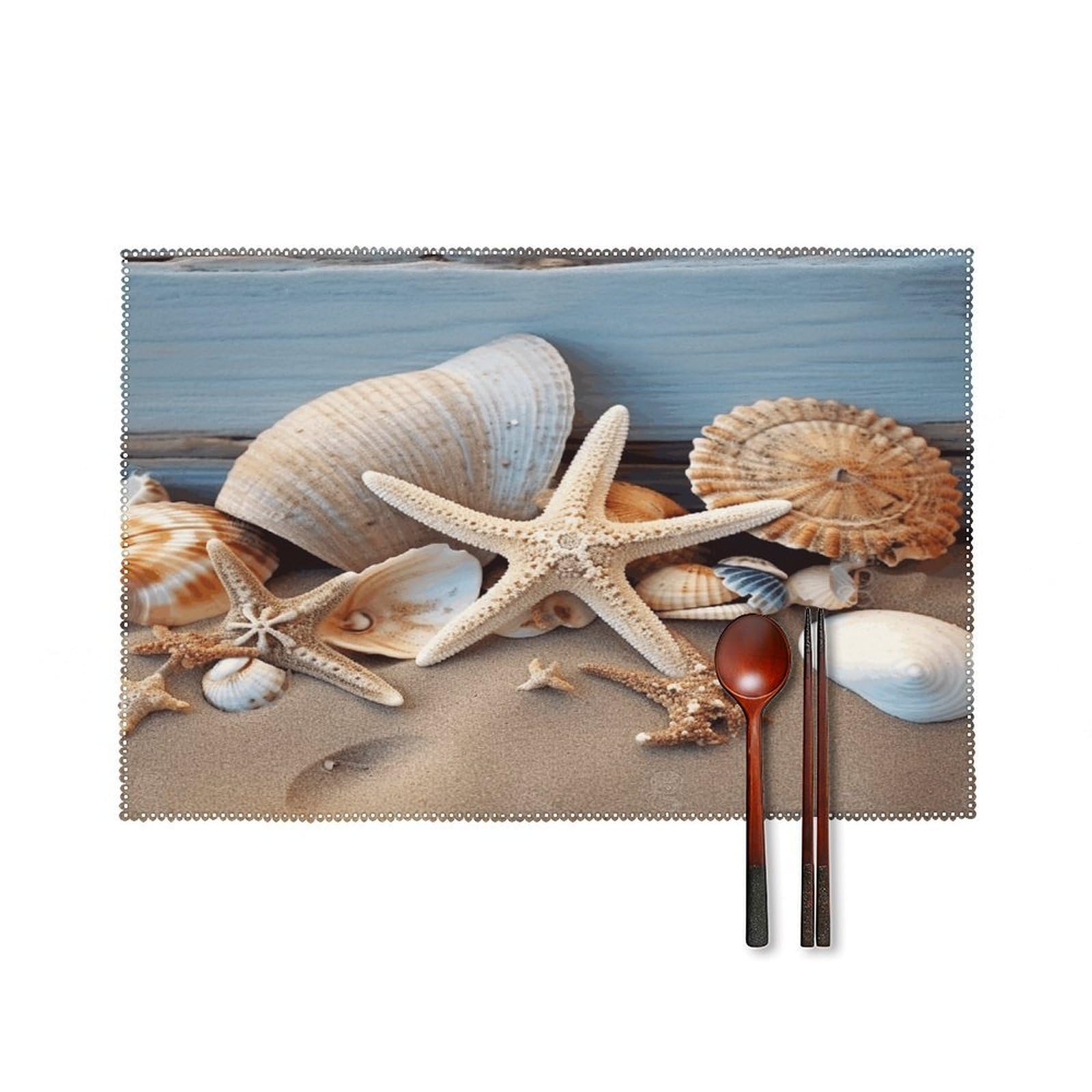 Seashells Starfish Sand Placemats Set of 6 Heat Resistant Non-Slip Place Mats Washable Wipeable Table Mats Elegant Farmhouse Placemat for Kitchen Dining Outdoor Party Table Decor