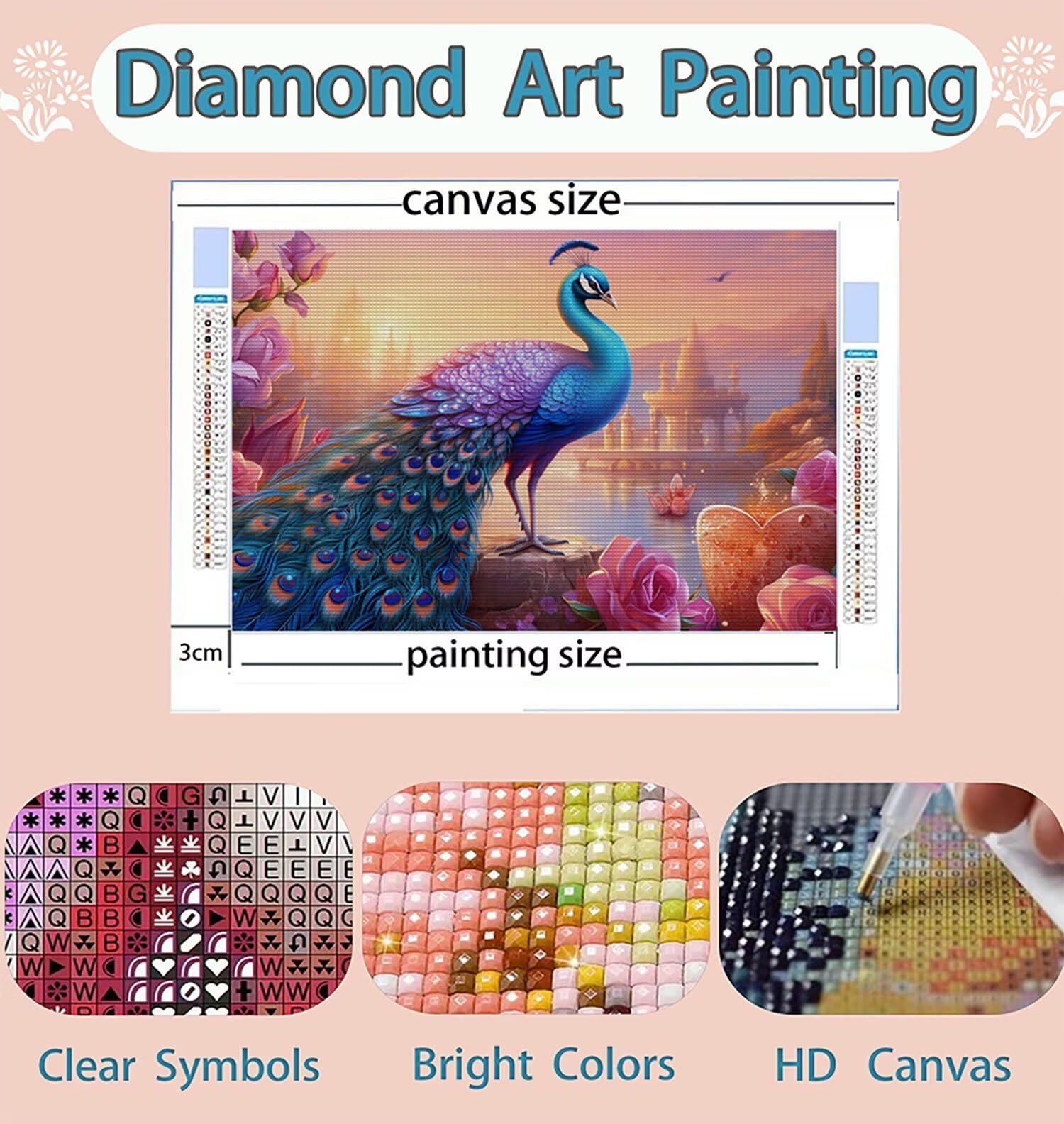 Malowanie diamentami paw, DIY kwiat diamentowy obraz dla dorosłych kompletny zestaw, DIY diamentowe malowanie dzieci dla początkujących, zestawy do malowania diamentami z koralikami do dekoracji domu