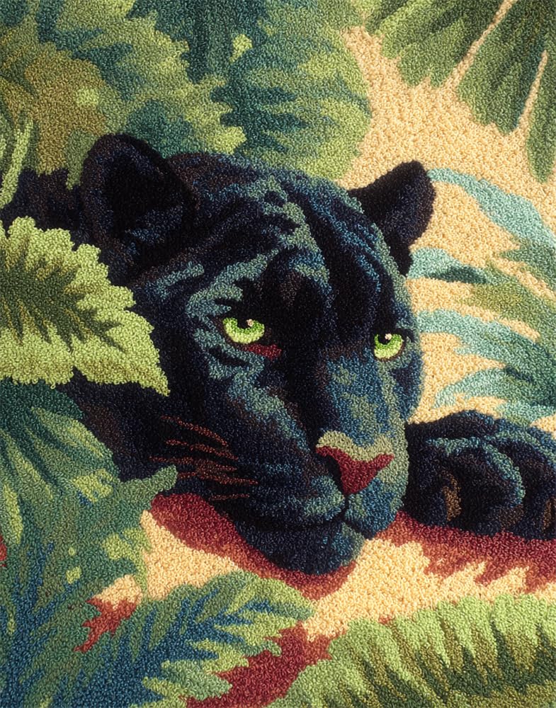 Kitquiver Knüpfhaken-Set Zum Selbermachen, Dschungel Schwarzer Panther 39X55In/100 X140Cm Teppich-Stickerei, Teppich-Set, Handarbeit Mit Häkelarbeiten, Basteln, Zotteliges Diy-Knüpf-Set Für