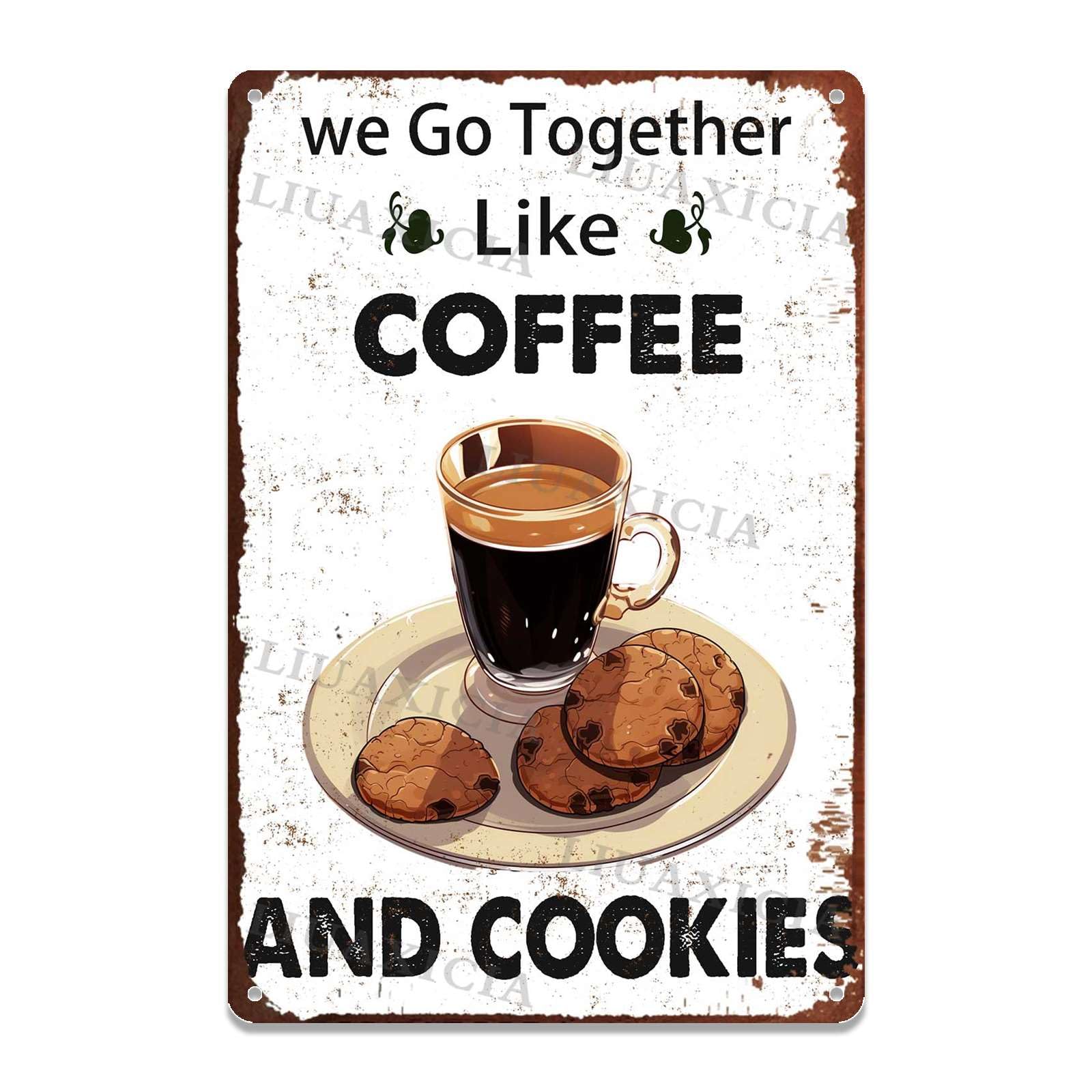 peiyeety Metal Tin Sign Coffee And Cookies Inspired Vintage Decorative Wall Plaque, Retro Kitchen Food Poster For Home Kitchen Dining Room Bar Cafe Farmhouse Living Room Patio Wall Decor, 6x8 Inch