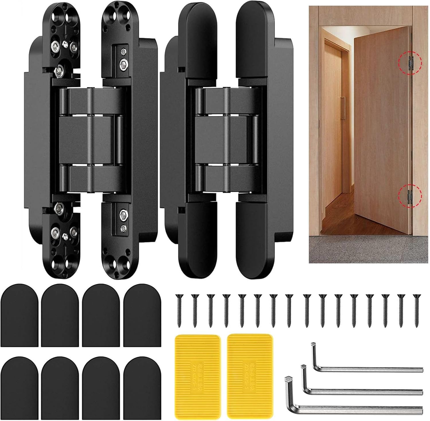 Cerniera a Scomparsa 17,7cm - Nascosta per Porte in Legno, Angolo d'apertura 180°, 3 Vie Regolabile, Nero, 2 Pezzi