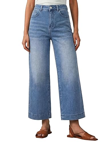 EMMIOL Women's 2026 Wide Leg Jeans Distress Mid Waist Denim