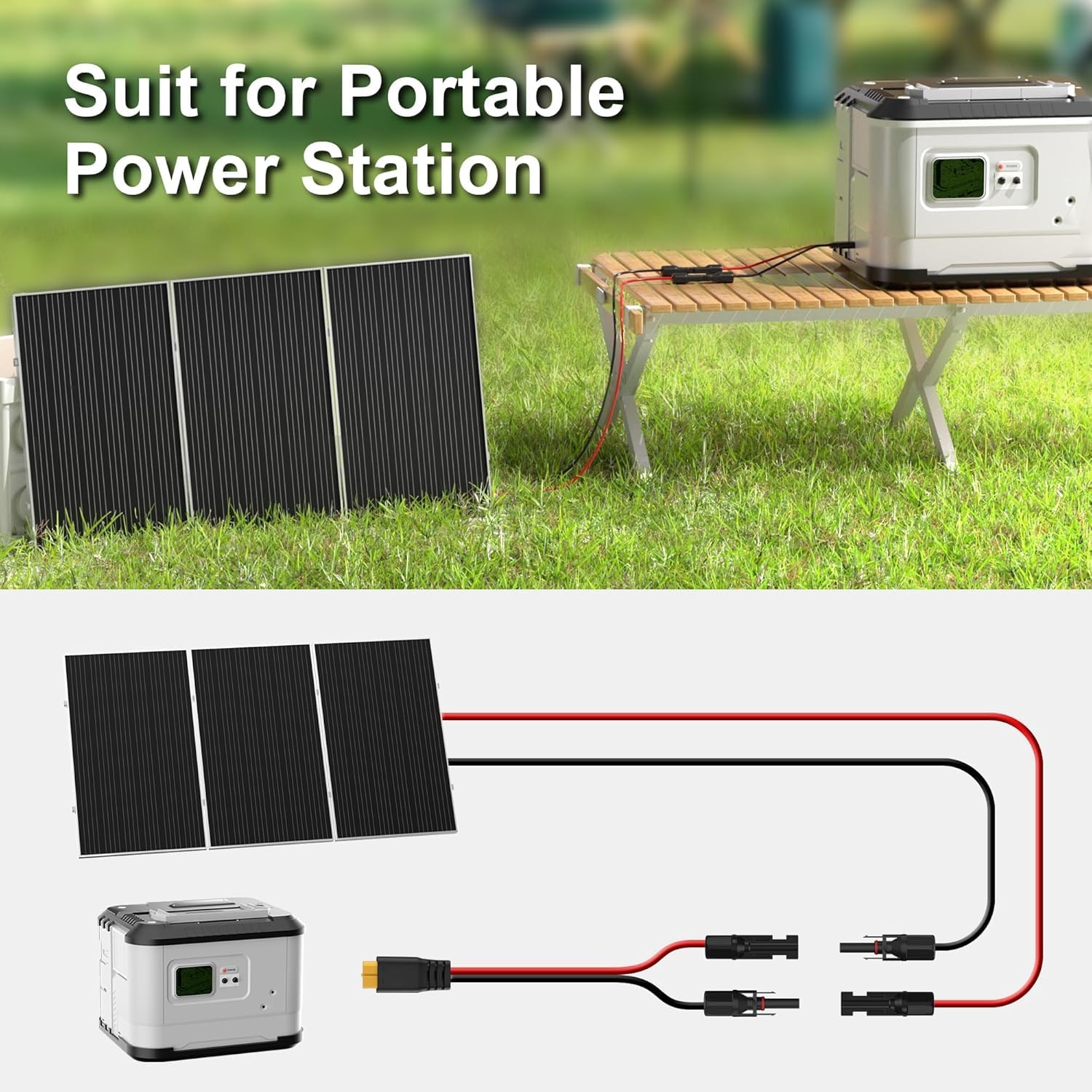 Cable solar de expansión de 12 AWG para generador de energía solar/RV panel solar plegable/central eléctrica portátil (conector XT60, 100 ft)