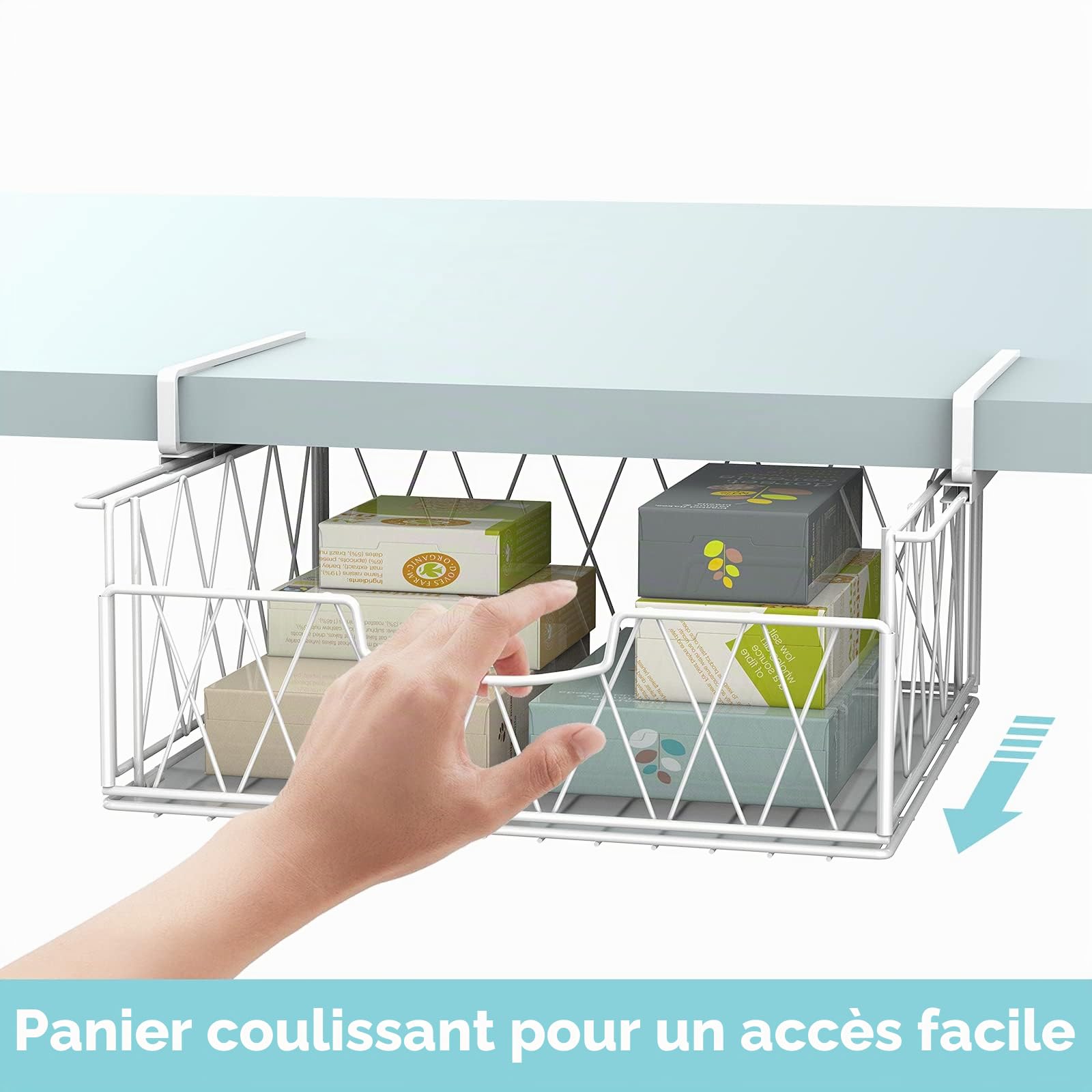 Bomclap Lot de 2 paniers de rangement suspendus en métal pour cuisine, garde-manger, bureau, bibliothèque, blanc