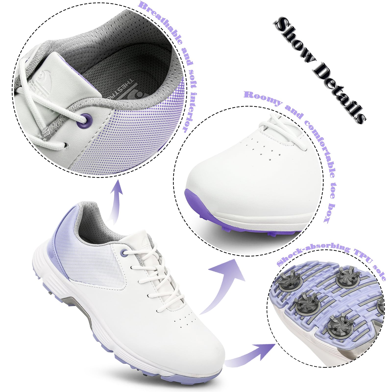 Donna Scarpe da Golf, Impermeabili Leggere per Stivali da Golf con Punte, Scarpe da Golf Femmina Antiscivolo per Allenamento Taglie 36-43
