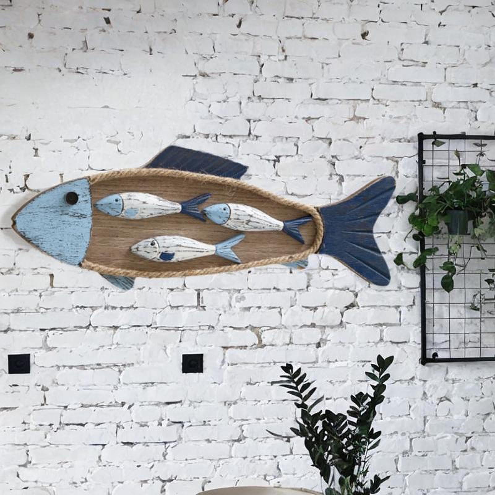 Amazon.co.jp: 木製の魚の壁アート装飾、壁彫刻リビングルーム保育園