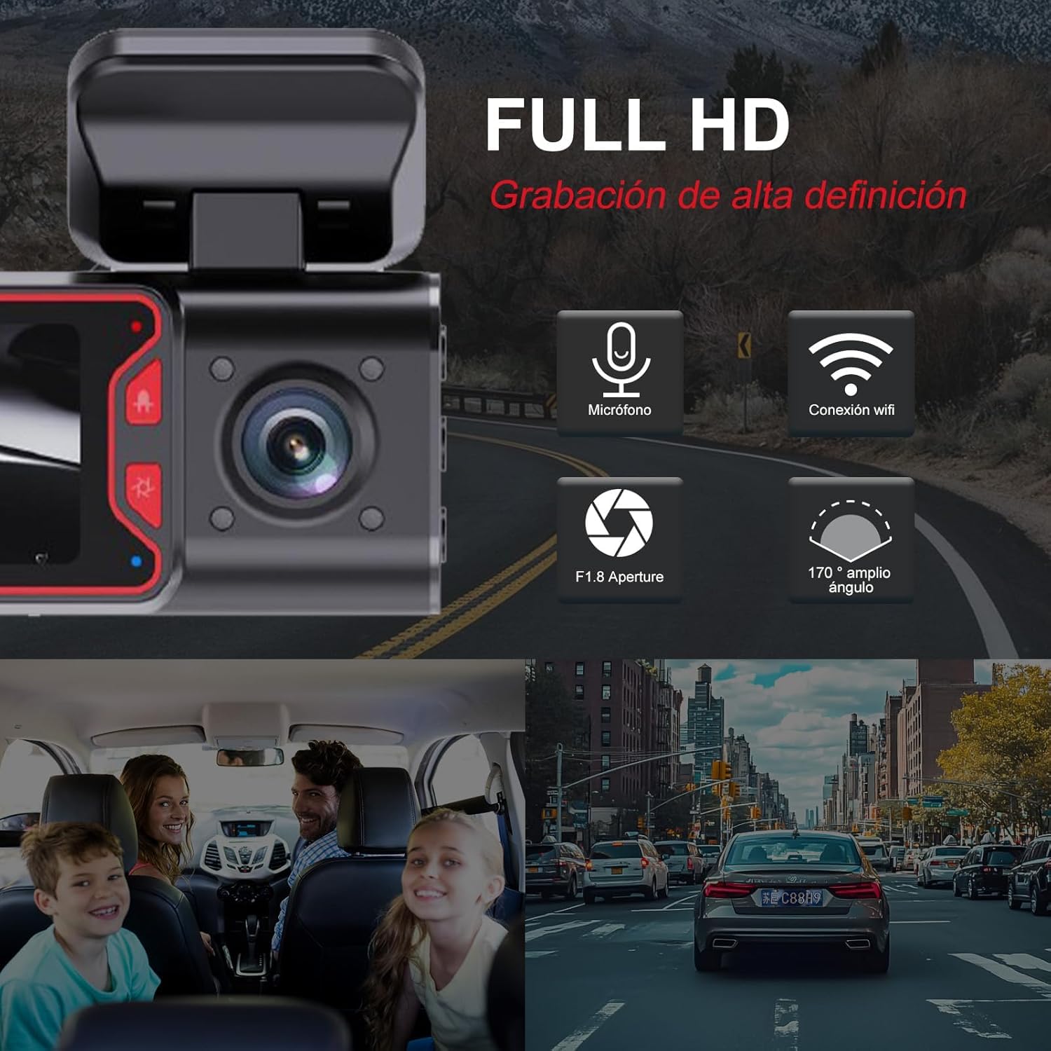4K Camara Coche grabadora,Dashcam 4K/1080P WiFi Dash CAM Coche,GPS Tracker Visión Nocturna,170°+140°Gran Angular,G-Sensor,Grabación en Bucle,2.0 IPS,Soporte máximo 128g,App,Kit Monitor 24h
