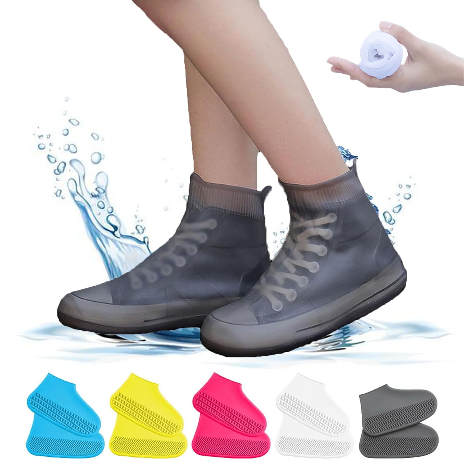 Affectionk Anti-Slip Waterproof Shoe Covers, 2024 Upgrade Anti Slip Waterproof Shoe Covers, Shoe Covers for Rain, Rain Shoe Covers for Women Men (Black, L)