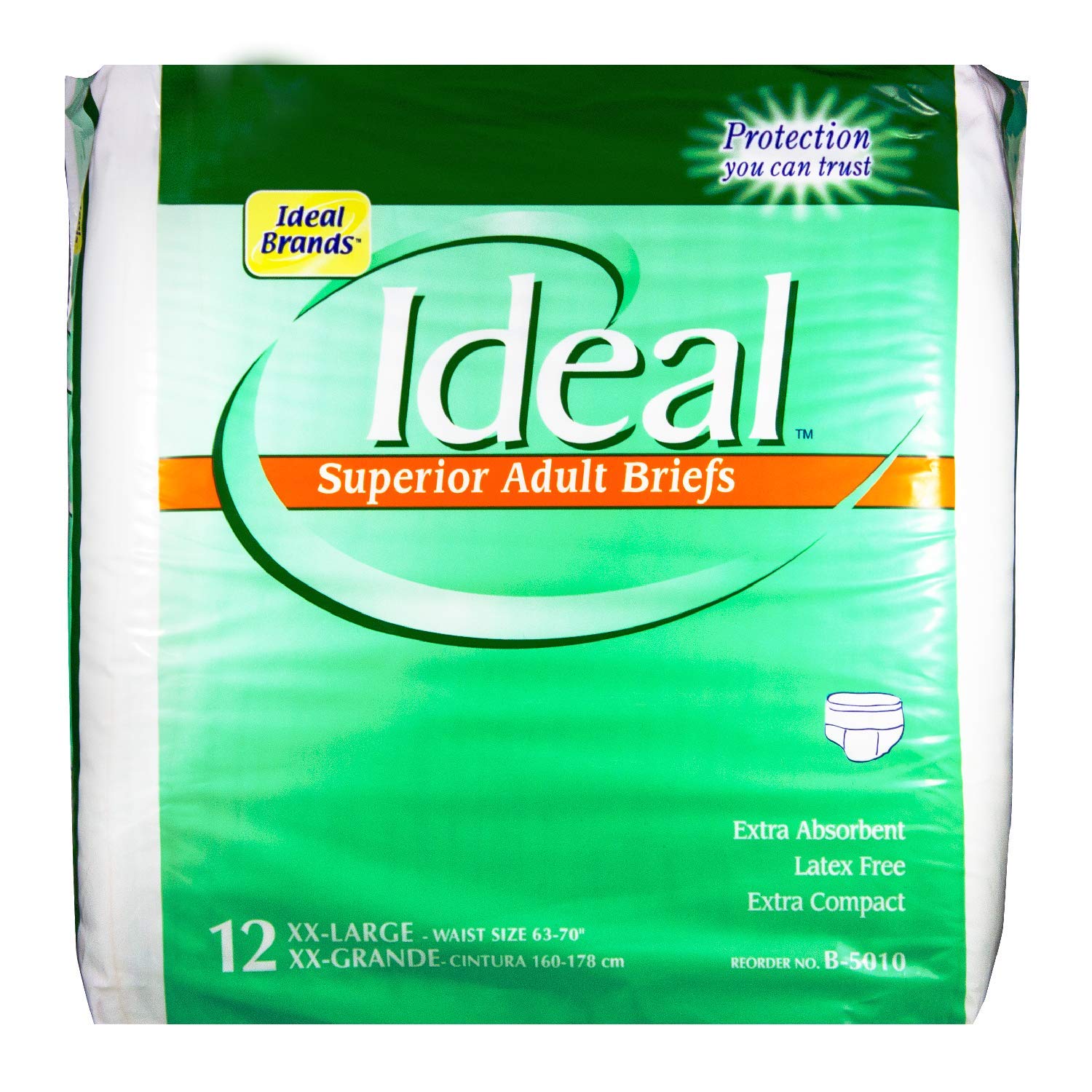 Ideal- Breathable Adult Disposable Brief (XX Large, Unisex, 48-Count) Breathable Diaper Ultra Plus Extremely Absorbent, for Men and Women, Wetness Indicator and Strong Refastenable Fit Tabs B-5010