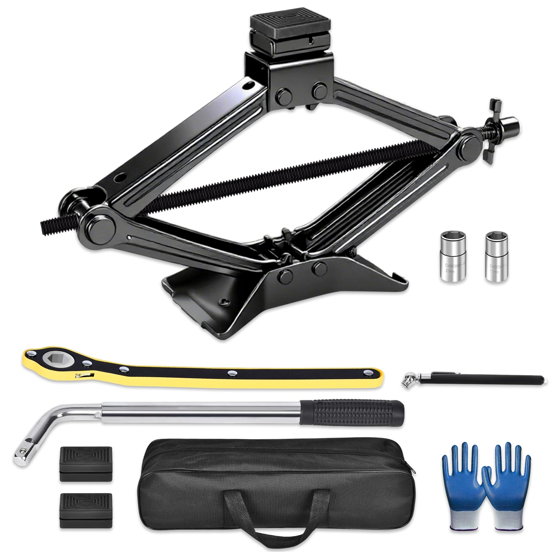 SPECILITE Gato de Coche 2,5 T, Elevador Cochecon Universal para Automóviles con Placa Base de Acero Extendida, Completo con Espaciador de Goma y Llave, Car Jack para Coche Familiar SUV, MPV
